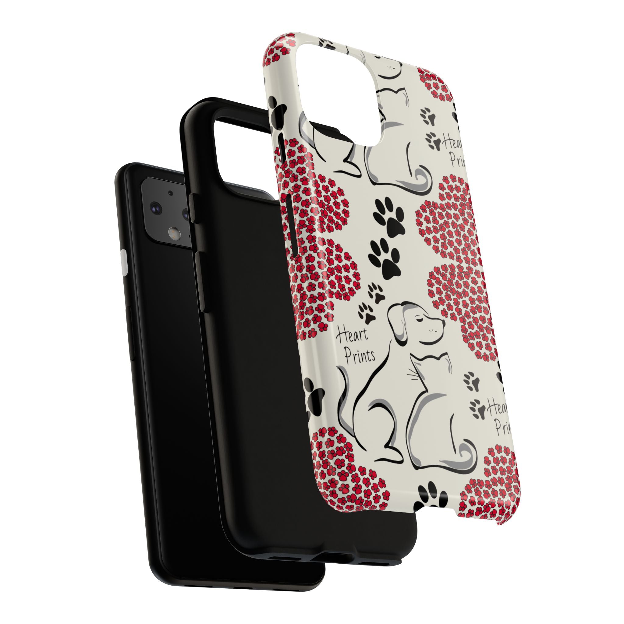 Stylish Phone Case with Heart Prints for Pet Lovers, Dog Lover Gift, Floral Pattern, Customizable Design, Cute Animal Accessories