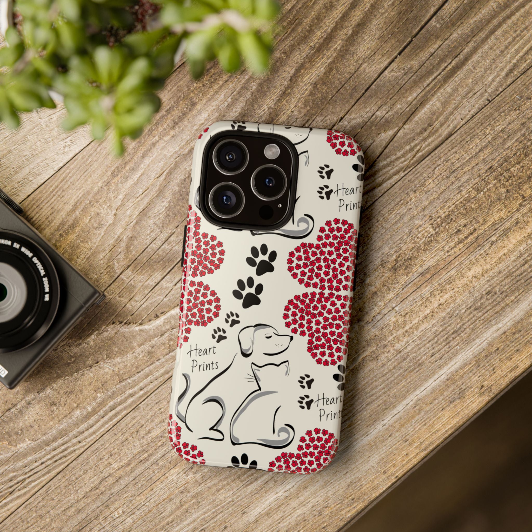 Stylish Phone Case with Heart Prints for Pet Lovers, Dog Lover Gift, Floral Pattern, Customizable Design, Cute Animal Accessories