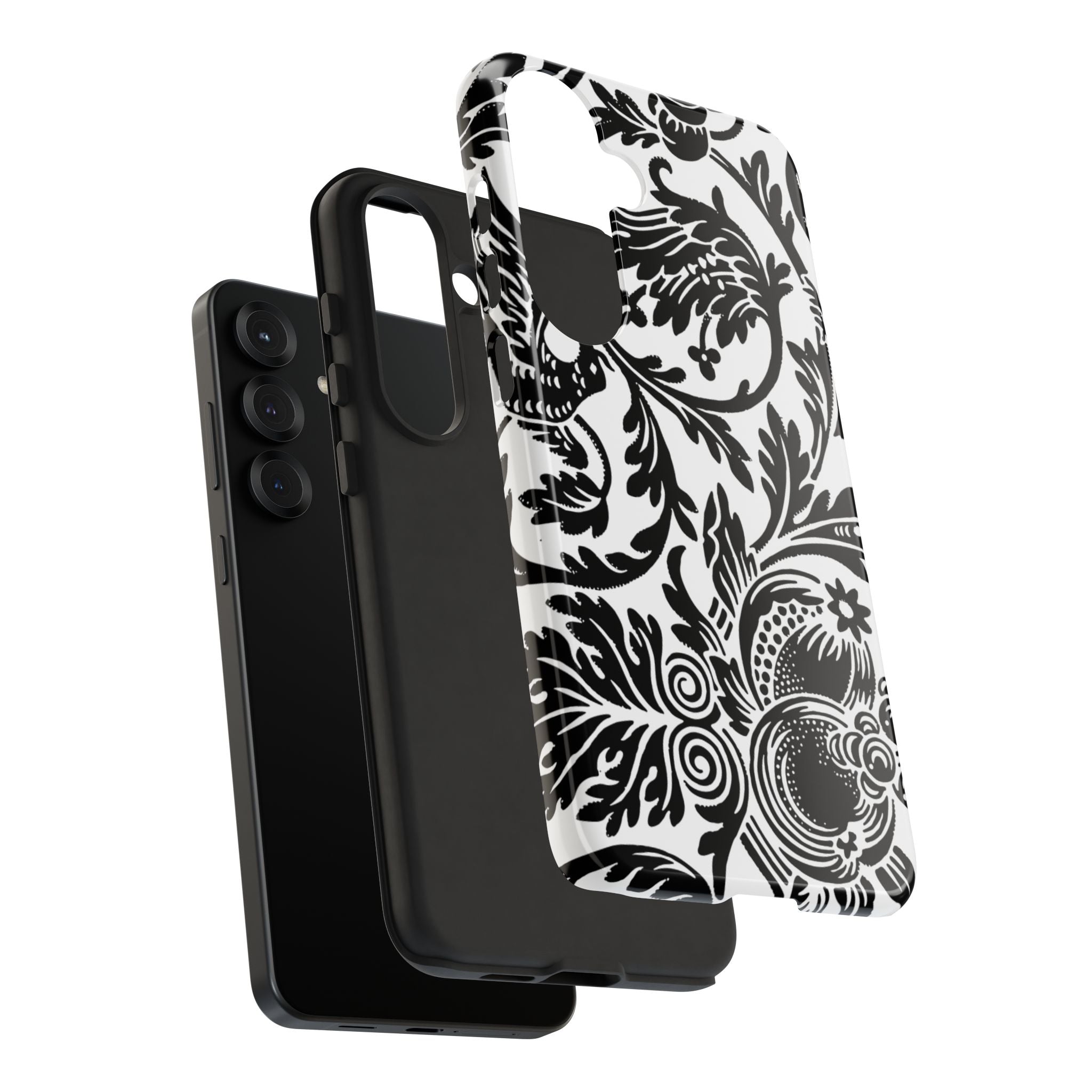Elegant Black Floral Phone Case, Tough Cases, Stylish Phone Protection, Gift for Her, Floral Design, Trendy Accessories