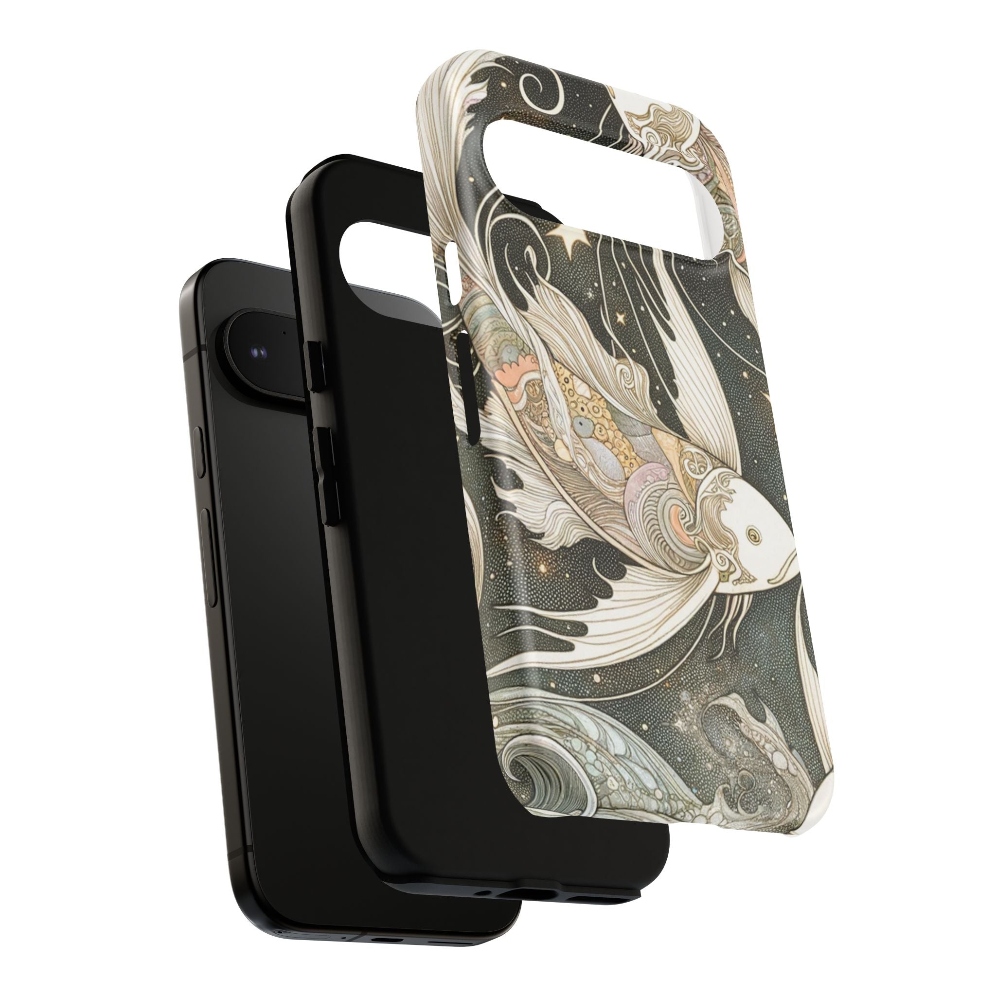Artistic Phone Case, Cosmic Fish Design, Phone Accessory, Unique Gift, Zodiac Decor, Starry Night Vibes