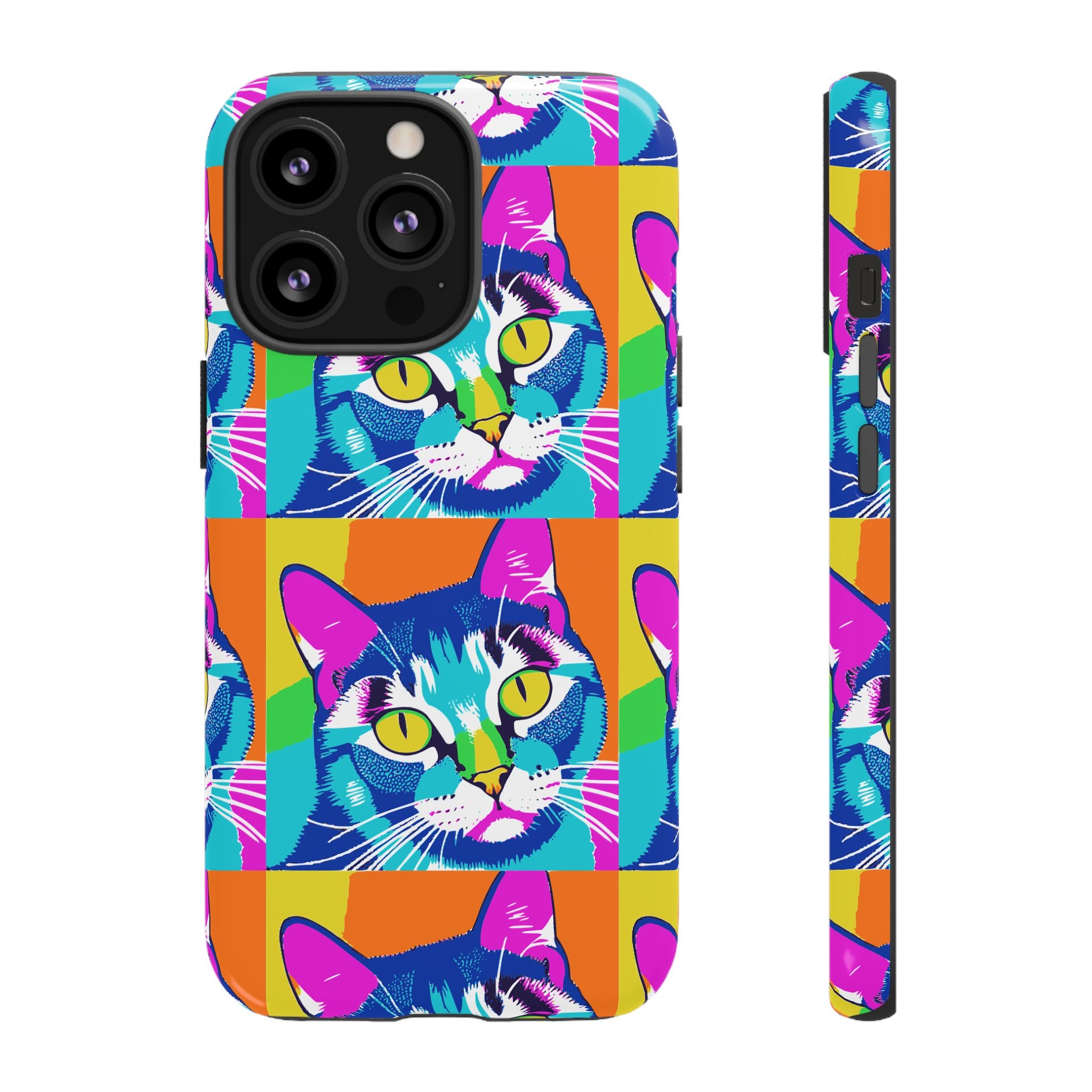 Colorful Cat Phone Case, Vibrant Animal Cover, Unique Pet Lover Gift, Fun Pop Art Style, Trendy Gadget Accessory