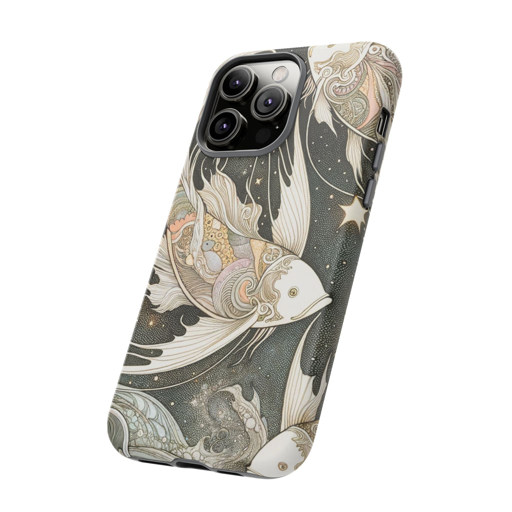 Artistic Phone Case, Cosmic Fish Design, Phone Accessory, Unique Gift, Zodiac Decor, Starry Night Vibes