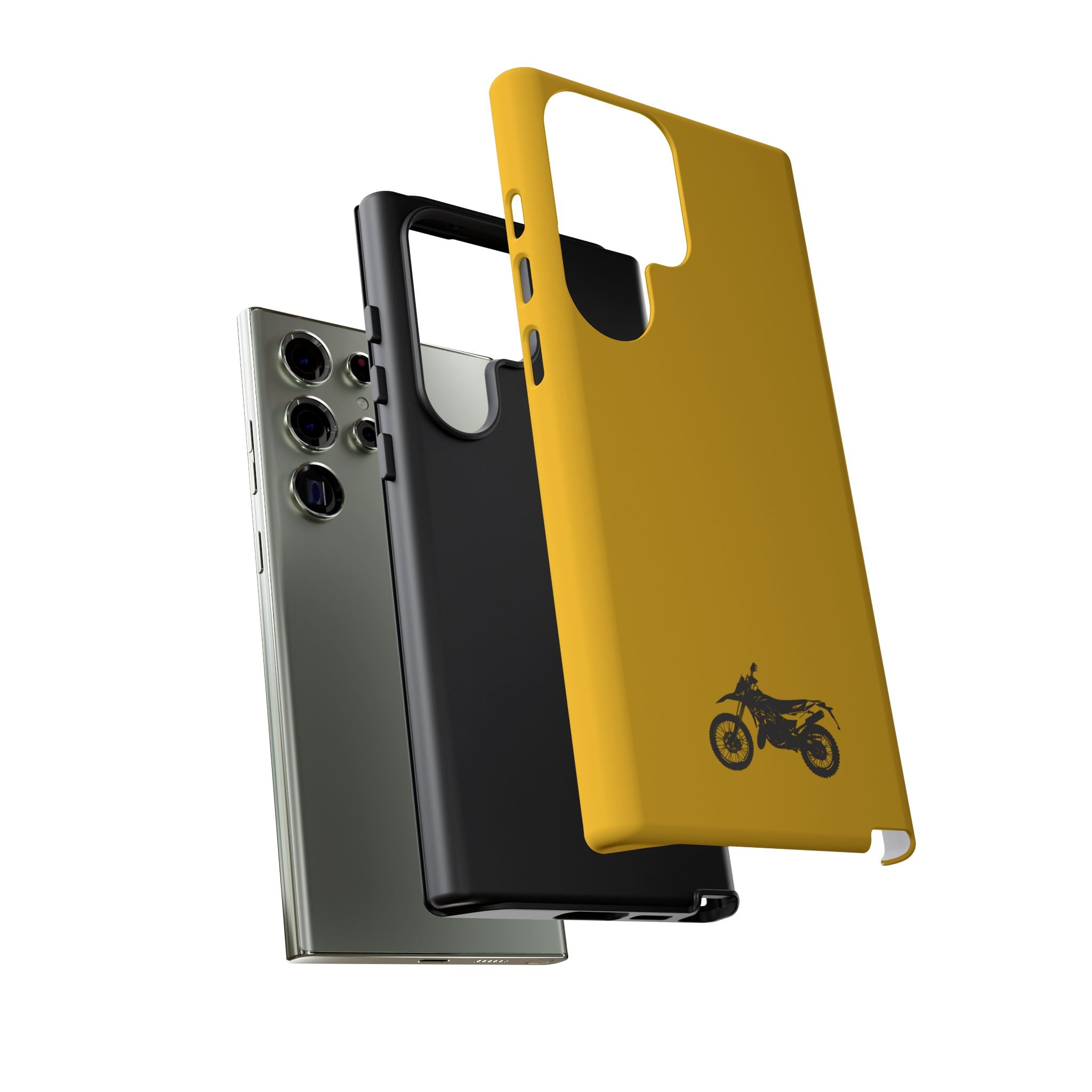 Motorcycle Phone Case, Tough Phone Cover, Gift for Bikers, Durable Tech Accessory, Yellow Motorcycle Design