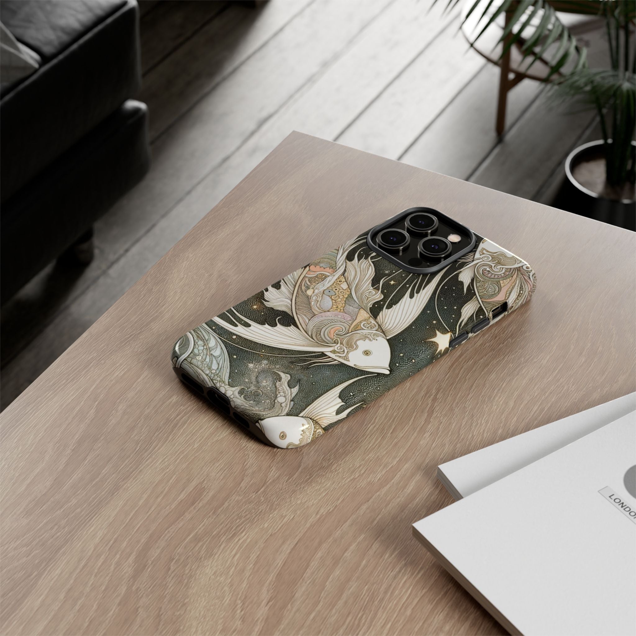 Artistic Phone Case, Cosmic Fish Design, Phone Accessory, Unique Gift, Zodiac Decor, Starry Night Vibes