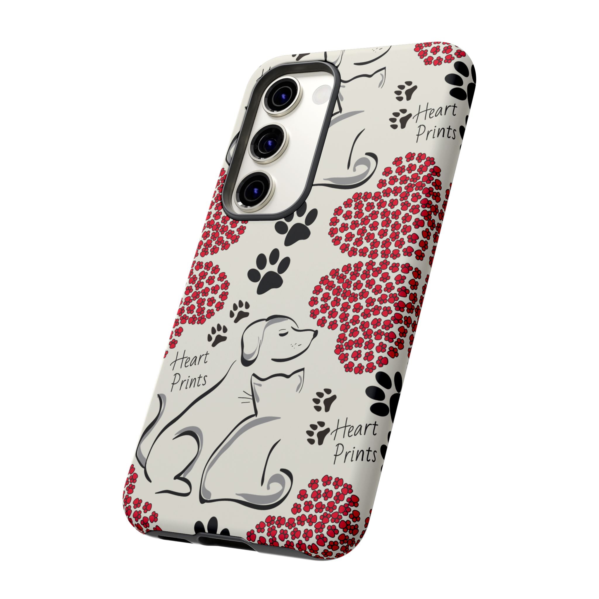 Stylish Phone Case with Heart Prints for Pet Lovers, Dog Lover Gift, Floral Pattern, Customizable Design, Cute Animal Accessories