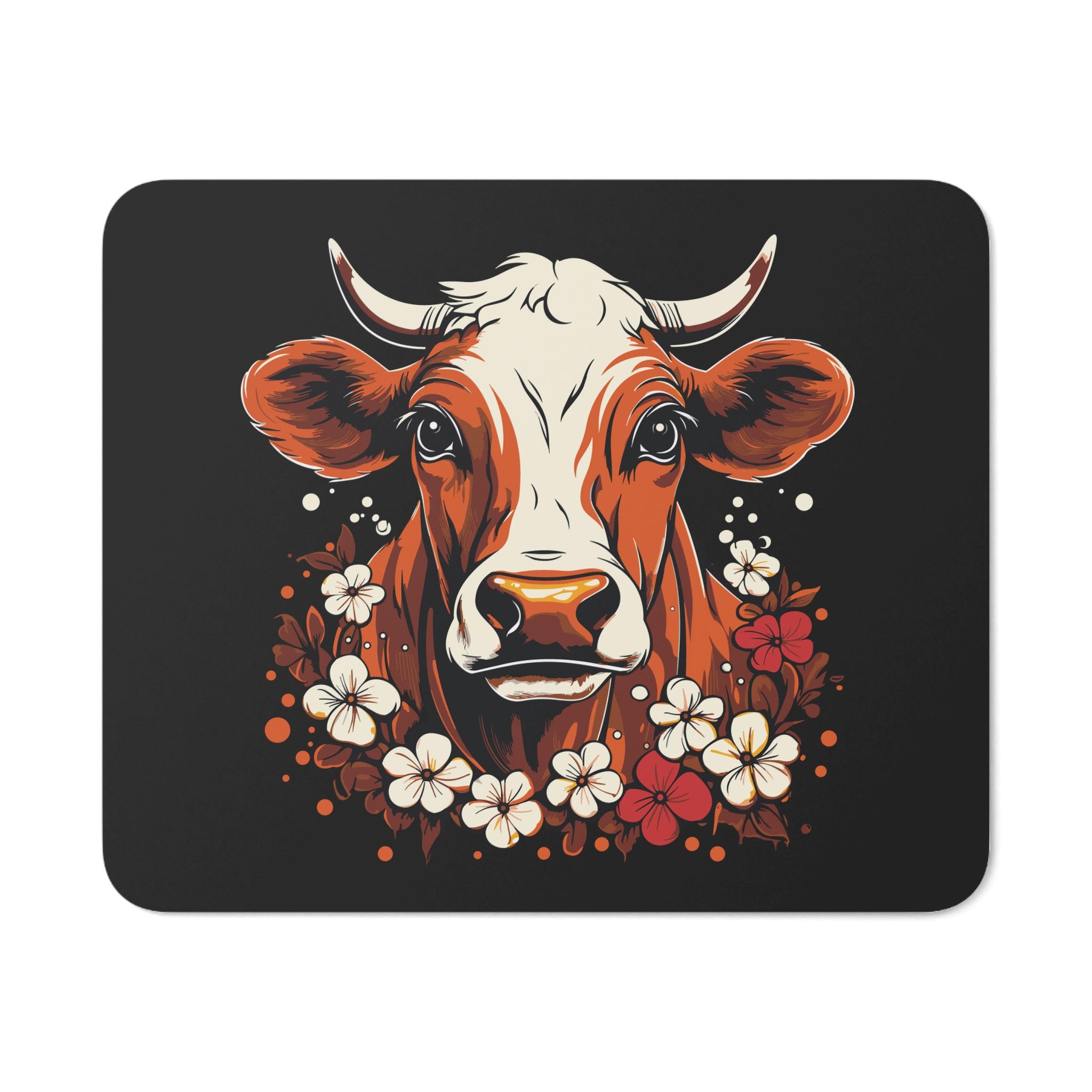 Cow Floral Desk Mouse Pad, Cute Cow Decor, Office Gift, Animal Lover's Mouse Pad, Farmhouse Style Home Office Accessory