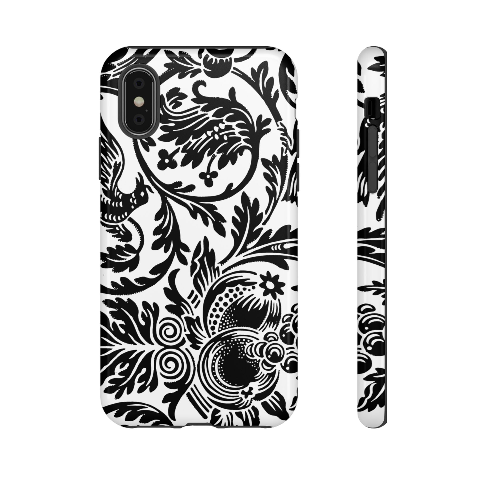 Elegant Black Floral Phone Case, Tough Cases, Stylish Phone Protection, Gift for Her, Floral Design, Trendy Accessories