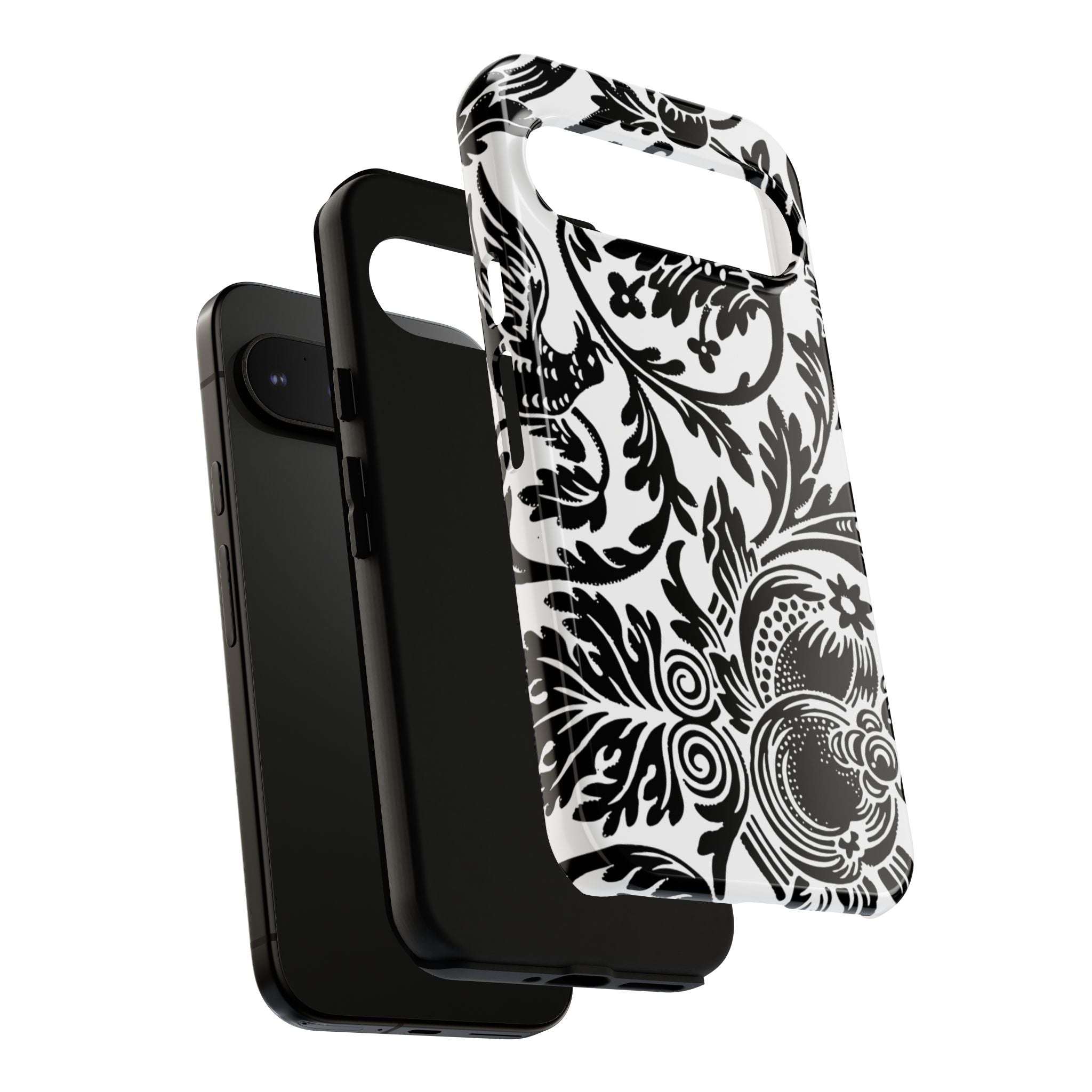 Elegant Black Floral Phone Case, Tough Cases, Stylish Phone Protection, Gift for Her, Floral Design, Trendy Accessories