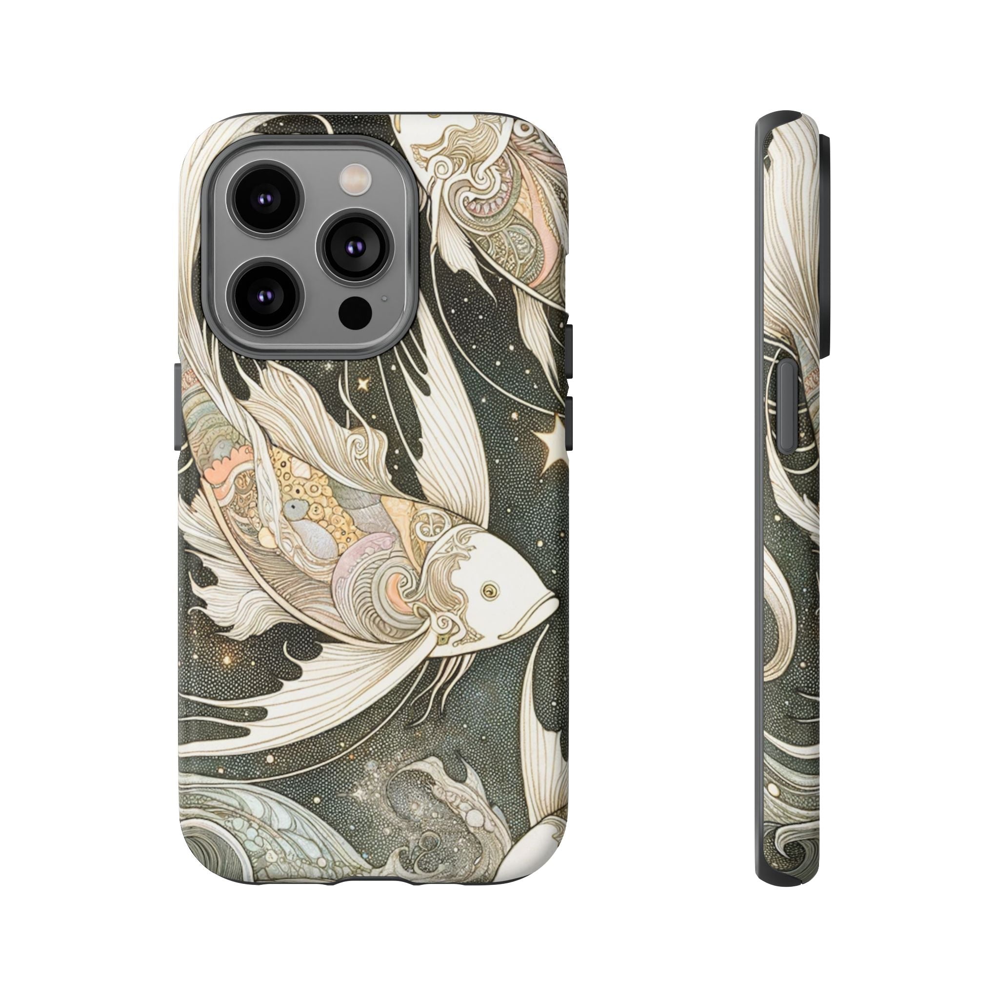 Artistic Phone Case, Cosmic Fish Design, Phone Accessory, Unique Gift, Zodiac Decor, Starry Night Vibes