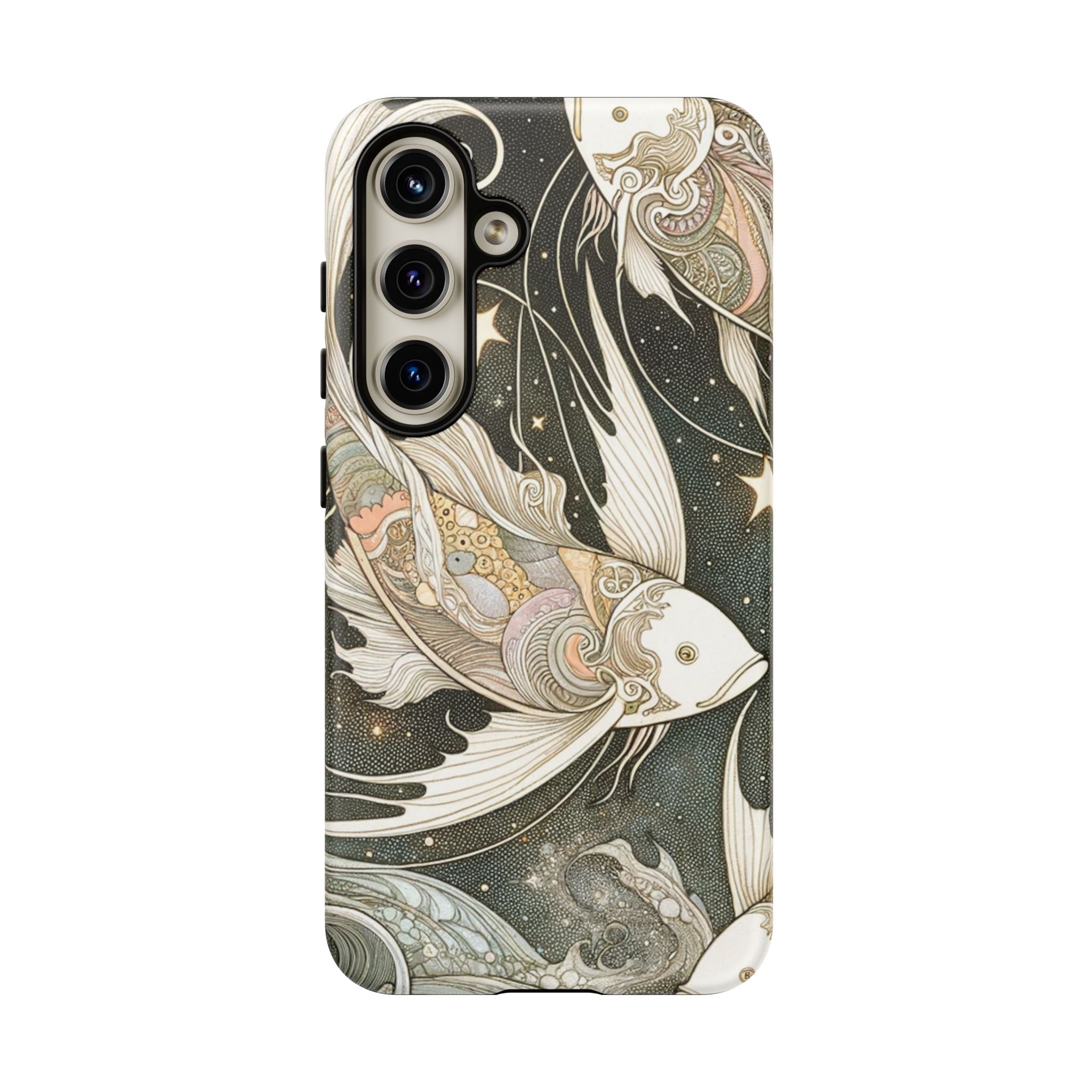 Artistic Phone Case, Cosmic Fish Design, Phone Accessory, Unique Gift, Zodiac Decor, Starry Night Vibes