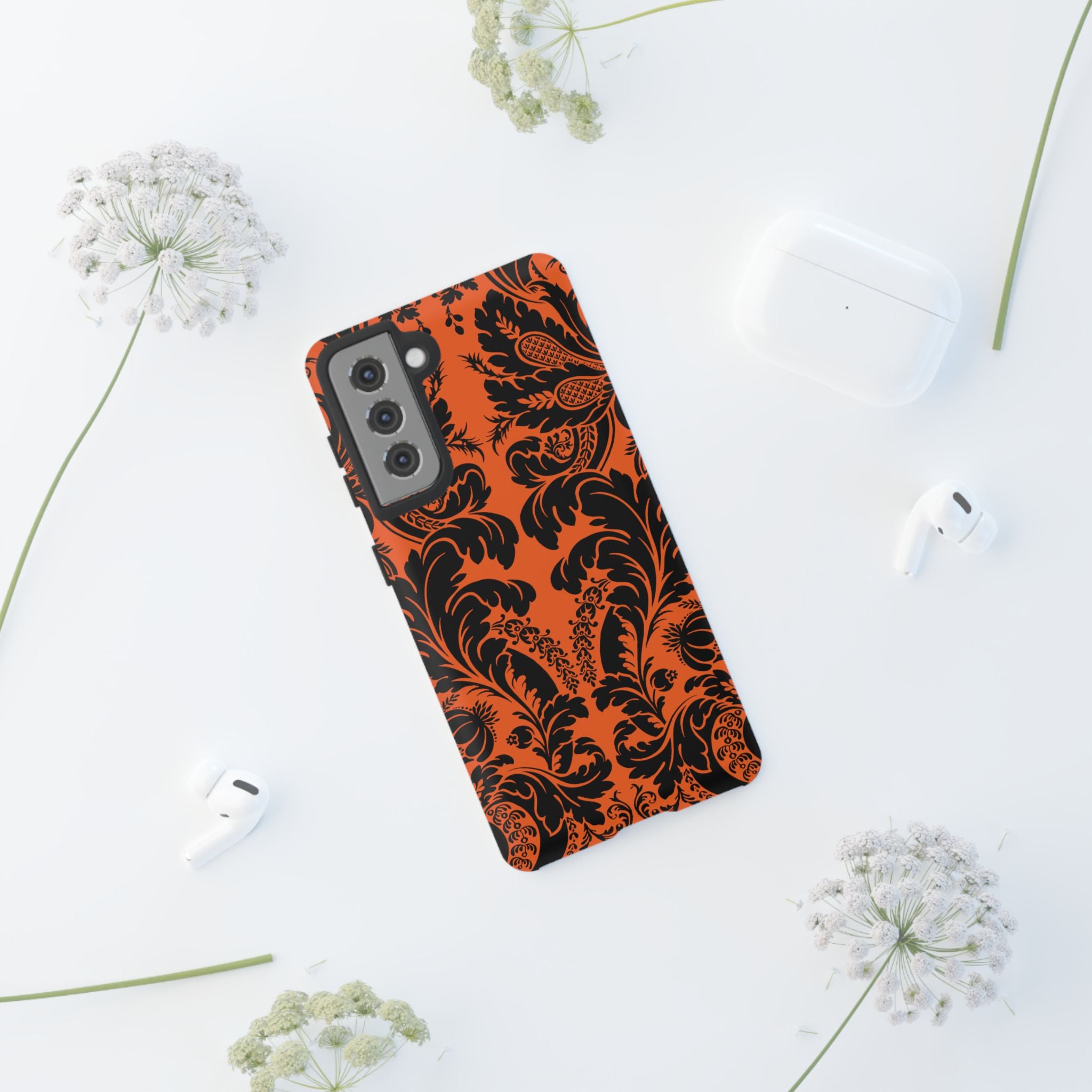 Elegant Phone Case with Orange Floral Design | Tough Cases, Smartphone Cover, Gift for Her, Floral Patterns, Stylish Accessories