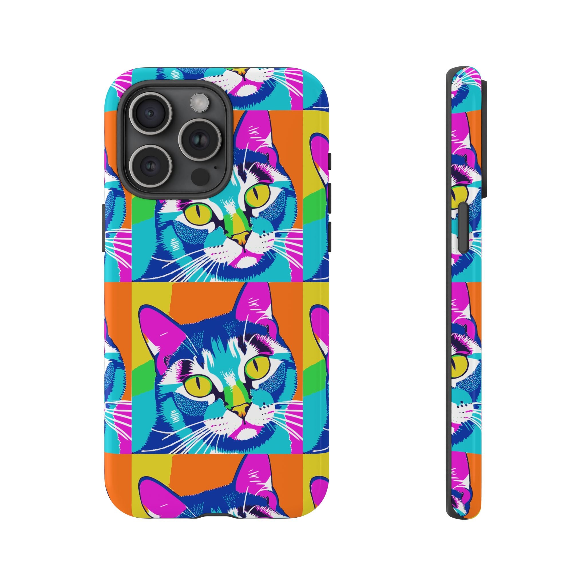 Colorful Cat Phone Case, Vibrant Animal Cover, Unique Pet Lover Gift, Fun Pop Art Style, Trendy Gadget Accessory