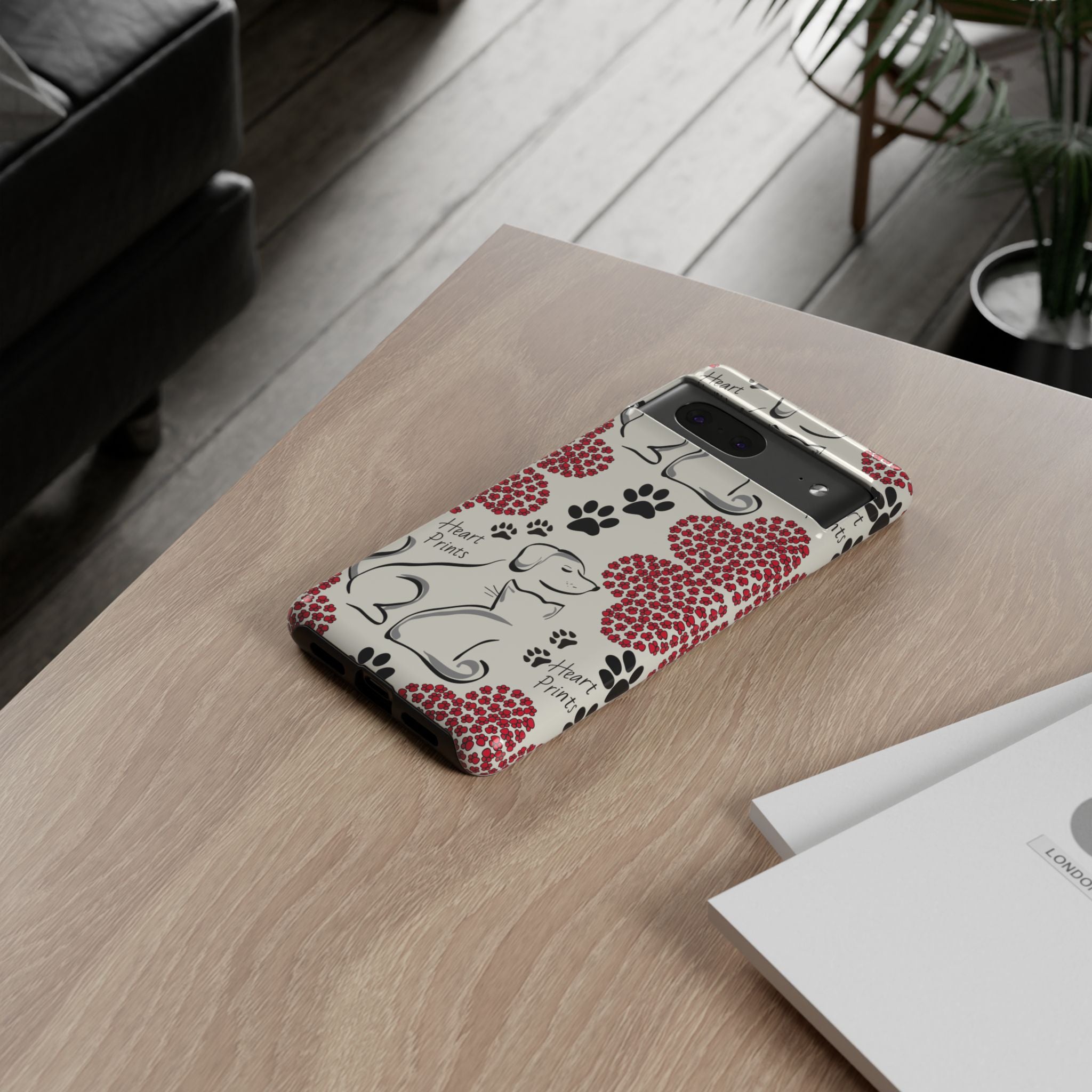 Stylish Phone Case with Heart Prints for Pet Lovers, Dog Lover Gift, Floral Pattern, Customizable Design, Cute Animal Accessories