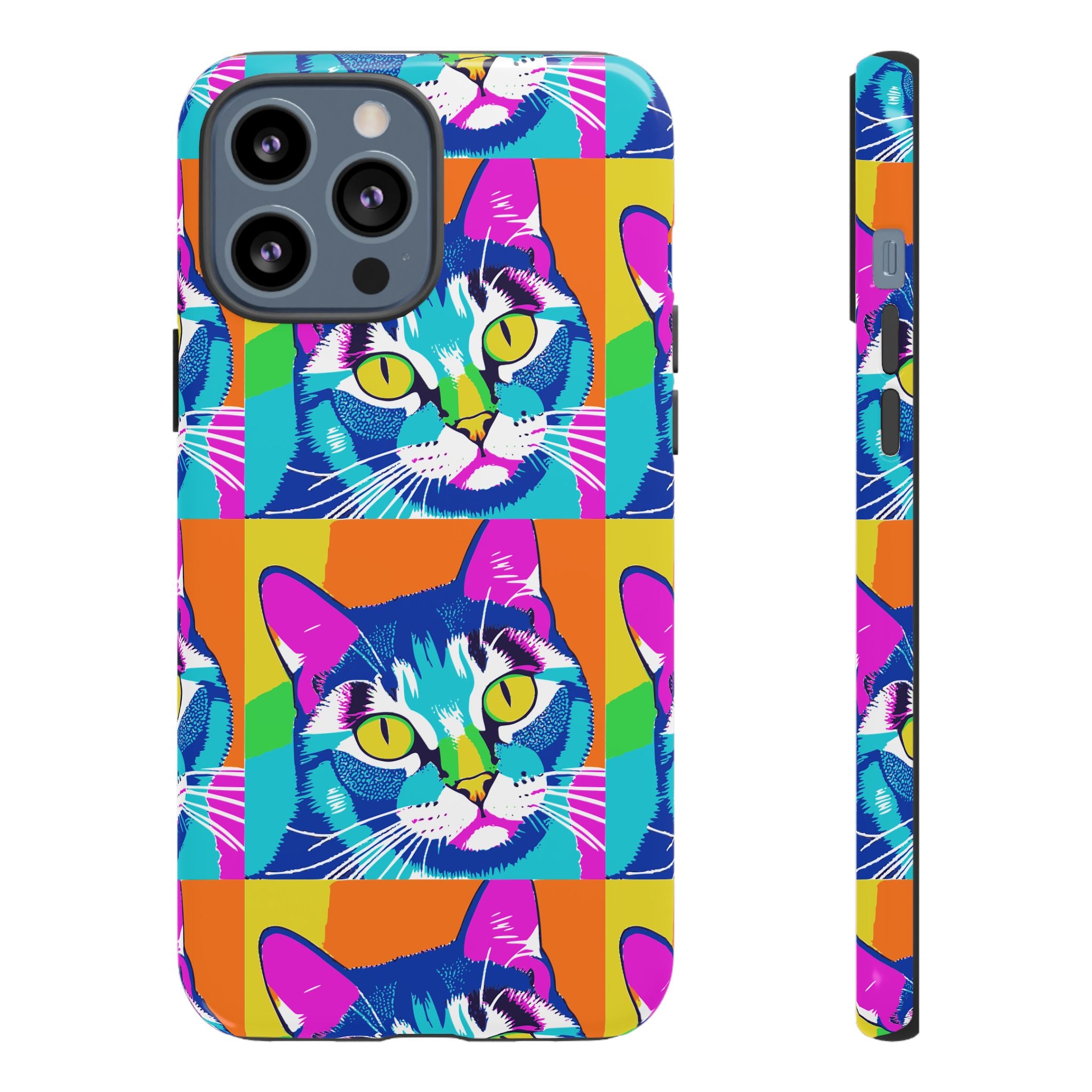 Colorful Cat Phone Case, Vibrant Animal Cover, Unique Pet Lover Gift, Fun Pop Art Style, Trendy Gadget Accessory