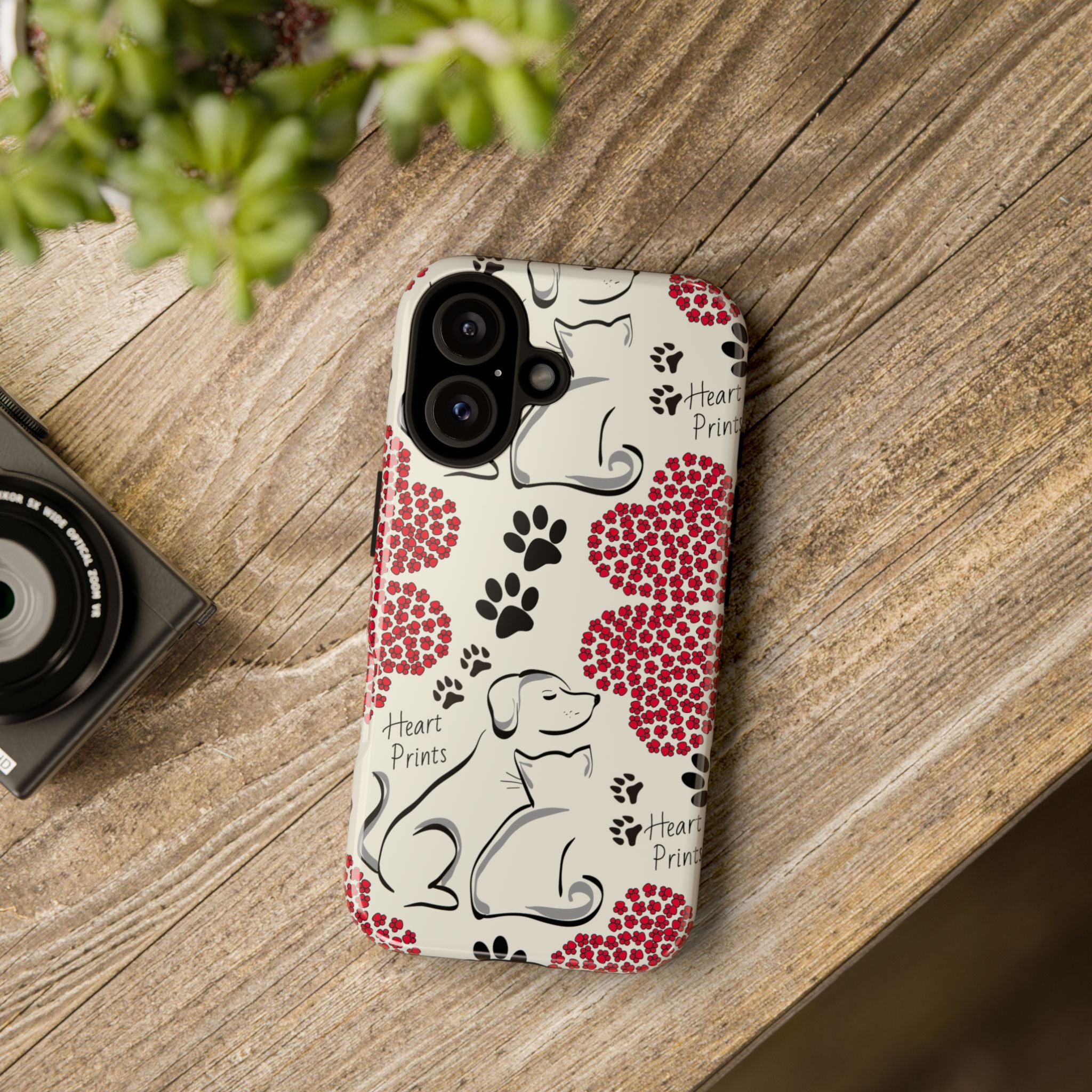 Stylish Phone Case with Heart Prints for Pet Lovers, Dog Lover Gift, Floral Pattern, Customizable Design, Cute Animal Accessories
