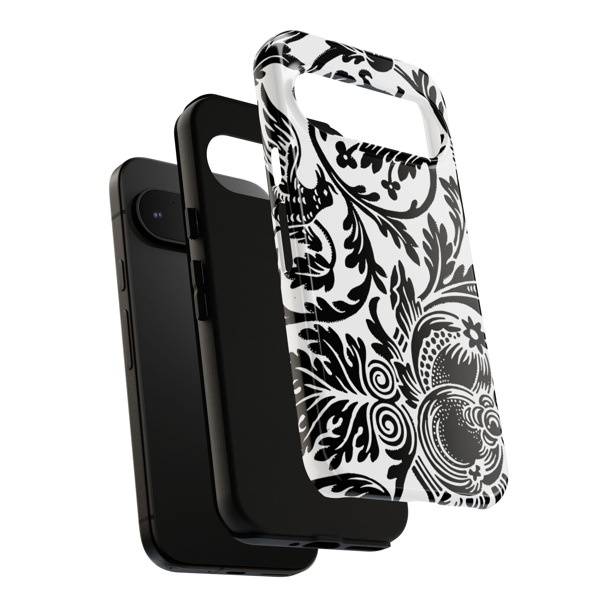 Elegant Black Floral Phone Case, Tough Cases, Stylish Phone Protection, Gift for Her, Floral Design, Trendy Accessories