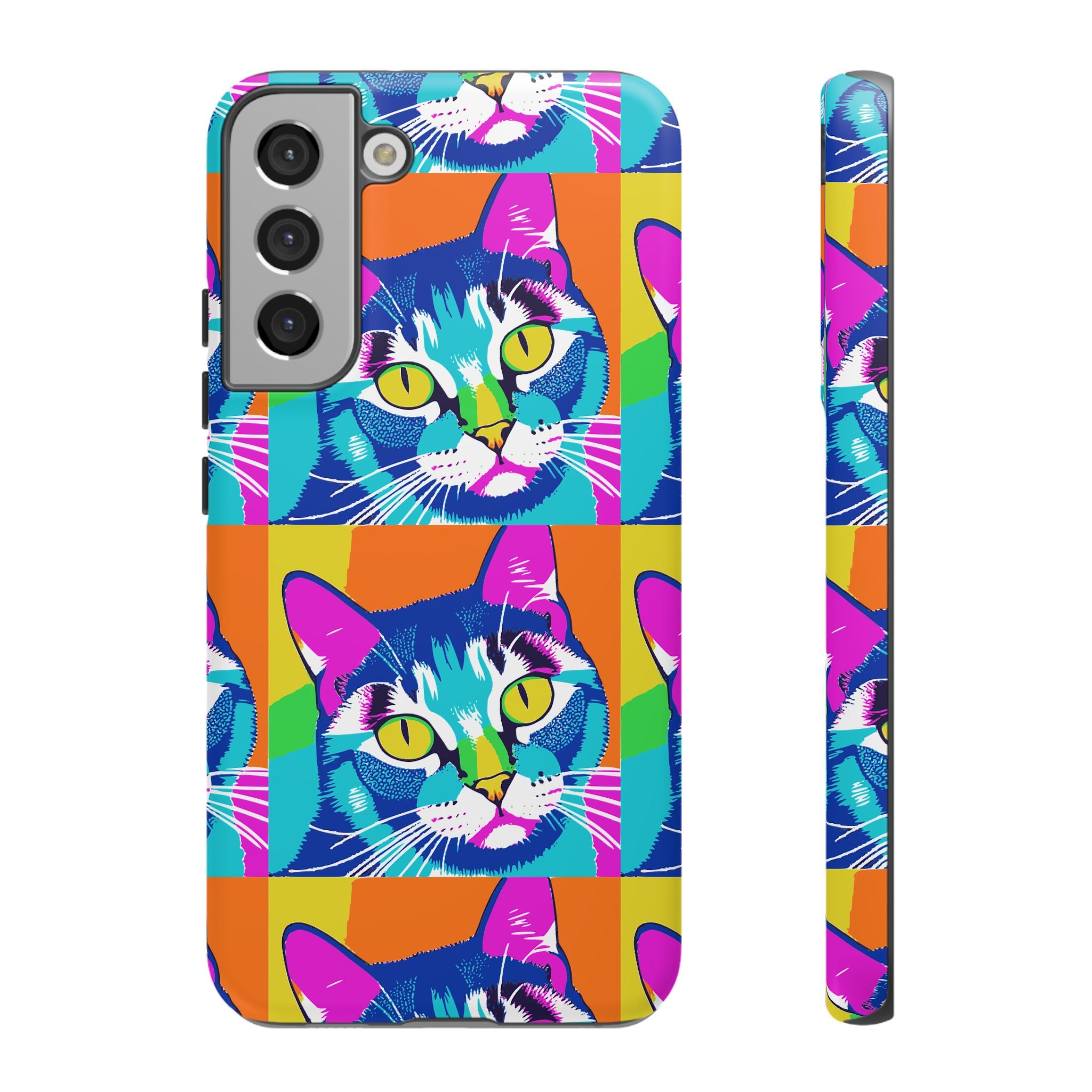 Colorful Cat Phone Case, Vibrant Animal Cover, Unique Pet Lover Gift, Fun Pop Art Style, Trendy Gadget Accessory