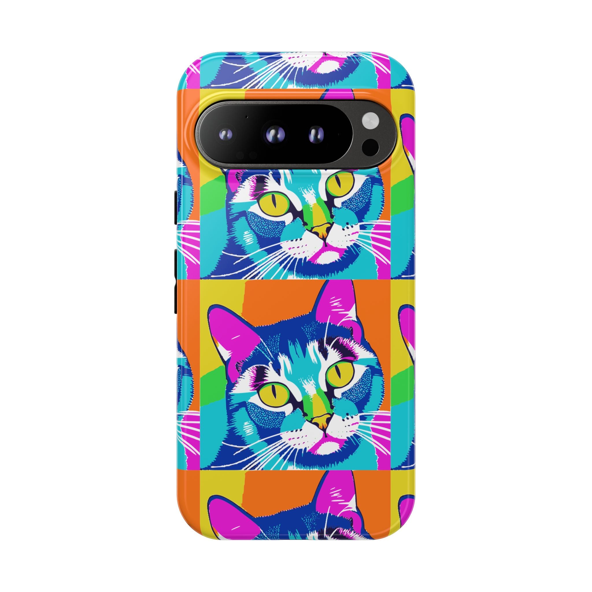 Colorful Cat Phone Case, Vibrant Animal Cover, Unique Pet Lover Gift, Fun Pop Art Style, Trendy Gadget Accessory
