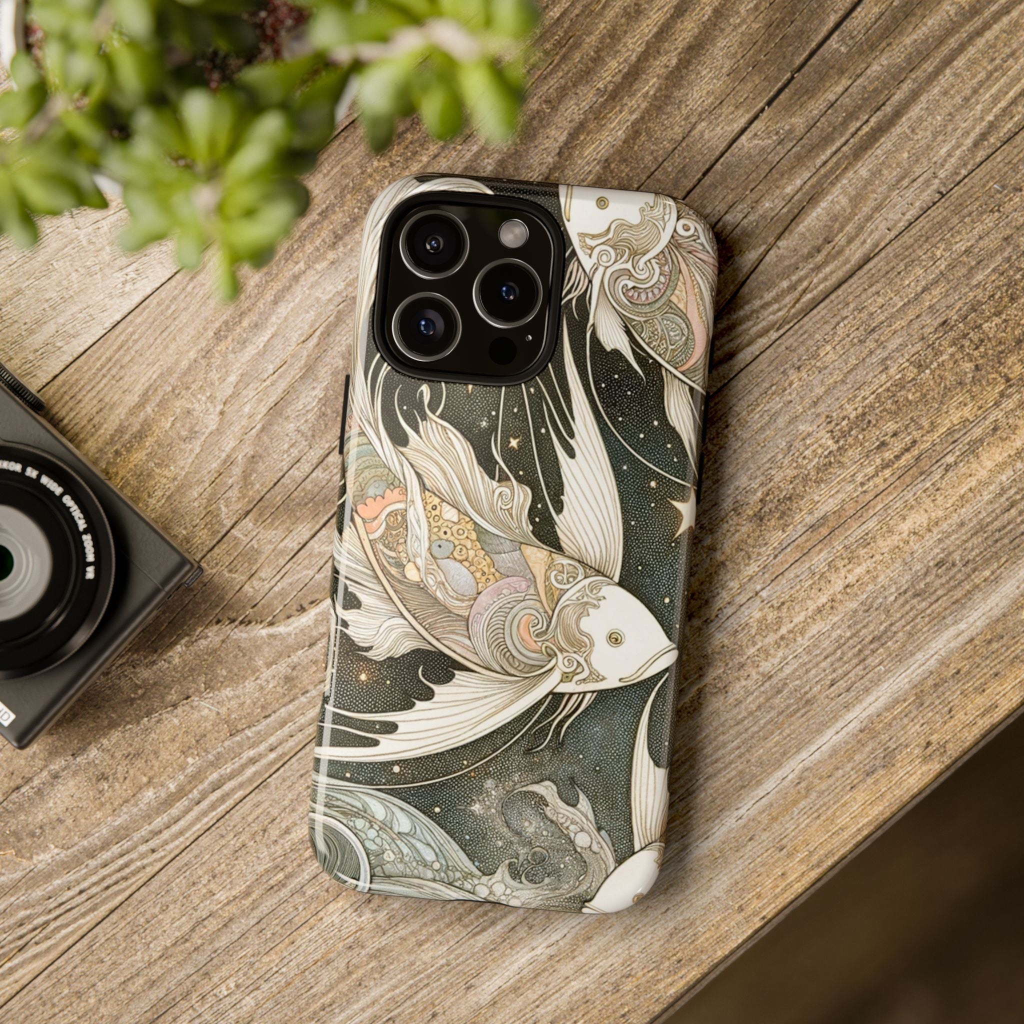 Artistic Phone Case, Cosmic Fish Design, Phone Accessory, Unique Gift, Zodiac Decor, Starry Night Vibes
