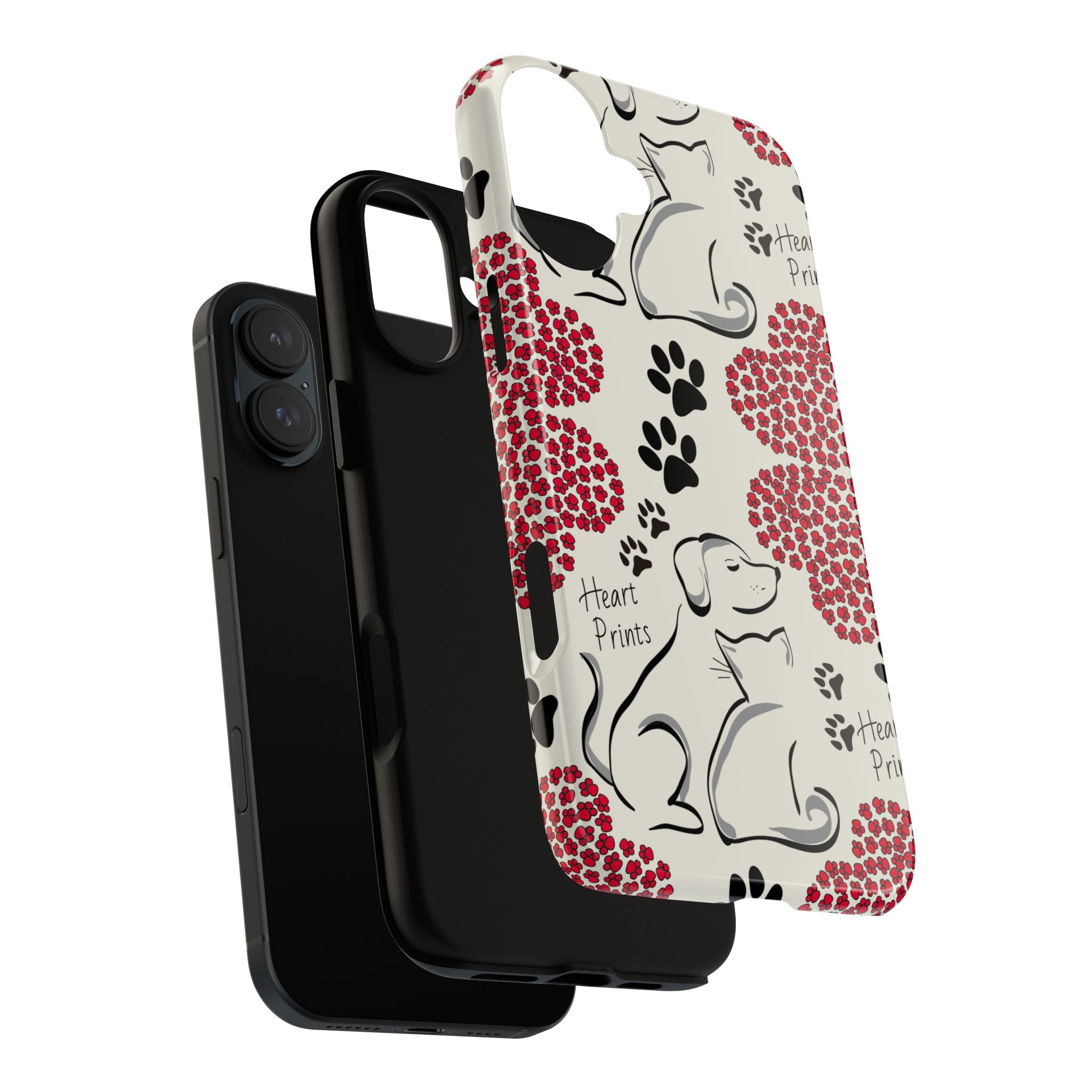 Stylish Phone Case with Heart Prints for Pet Lovers, Dog Lover Gift, Floral Pattern, Customizable Design, Cute Animal Accessories