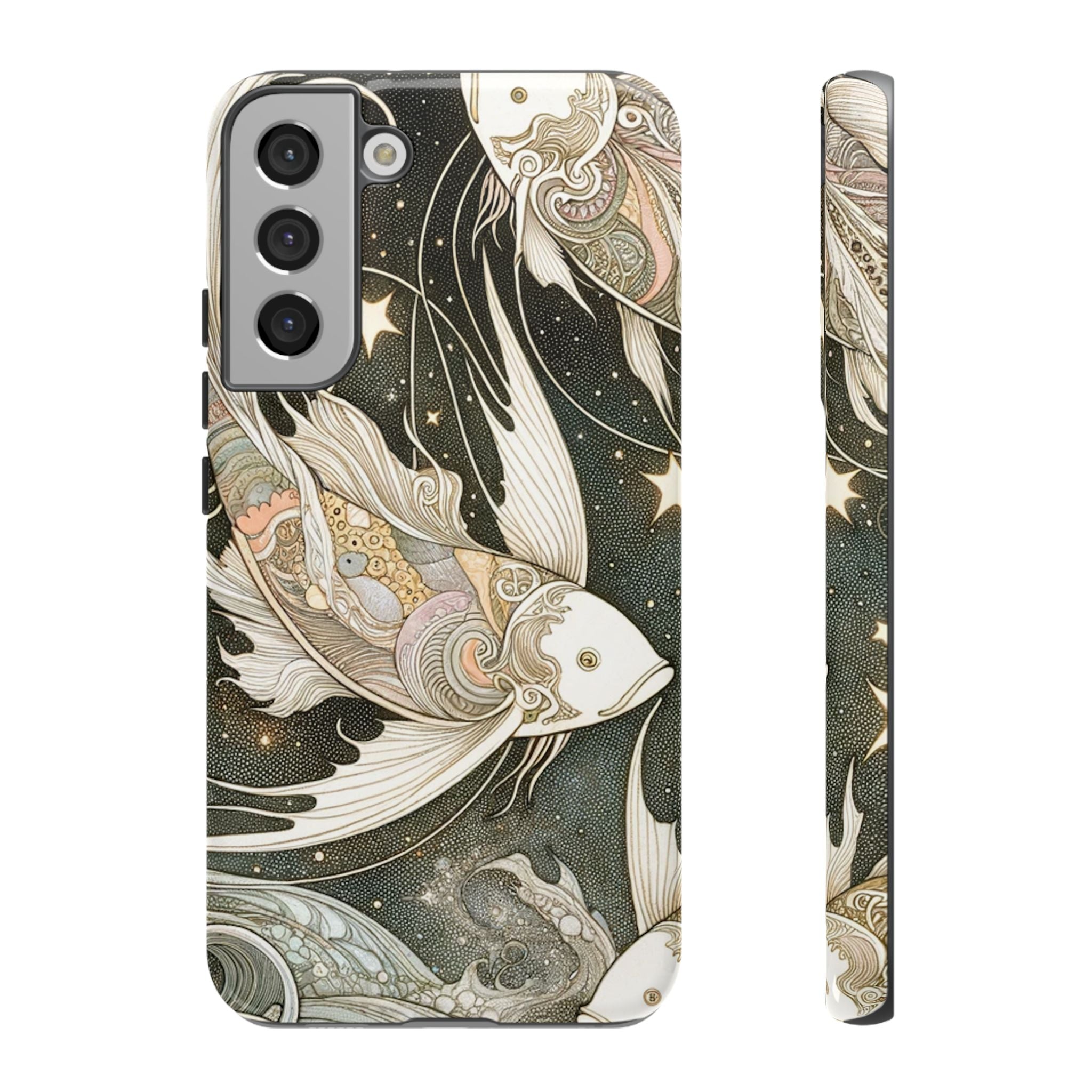 Artistic Phone Case, Cosmic Fish Design, Phone Accessory, Unique Gift, Zodiac Decor, Starry Night Vibes