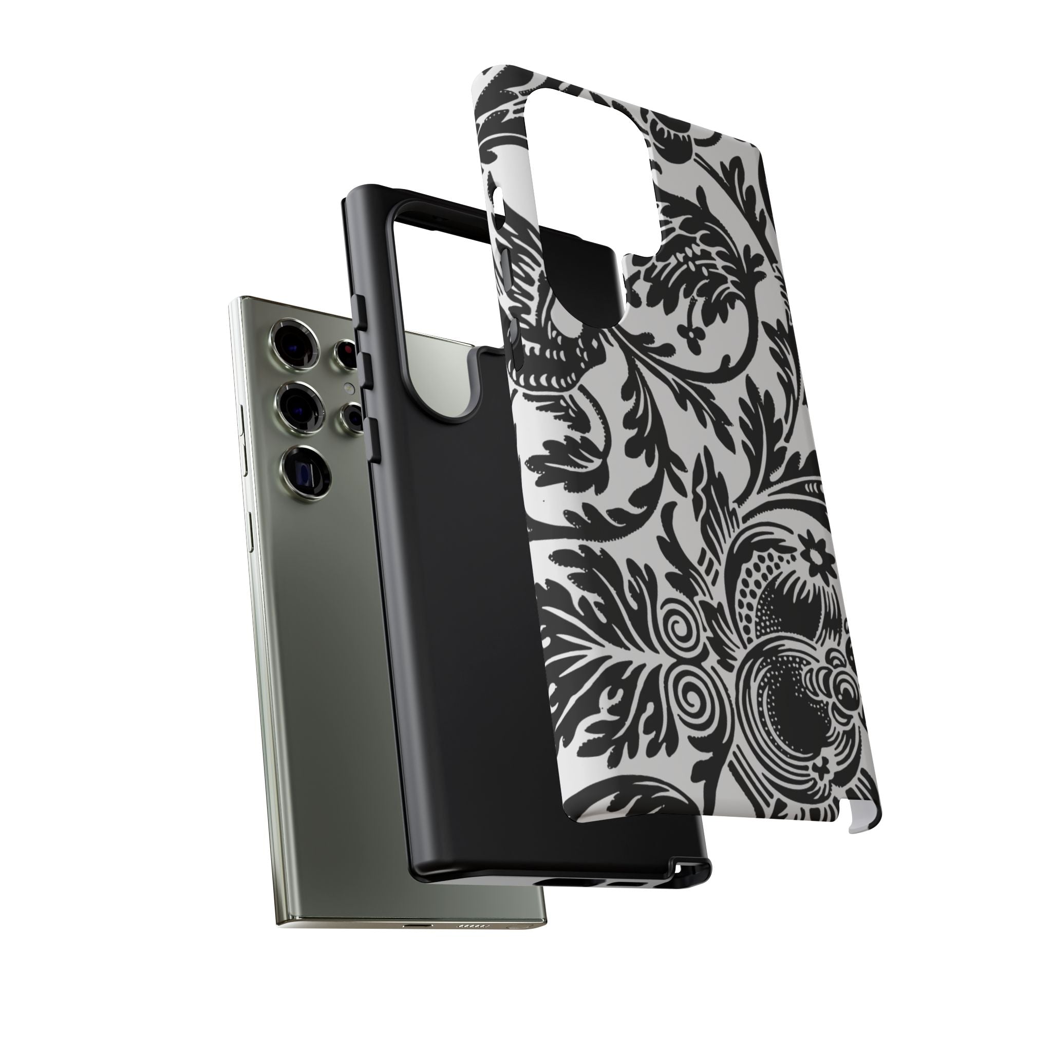 Elegant Black Floral Phone Case, Tough Cases, Stylish Phone Protection, Gift for Her, Floral Design, Trendy Accessories