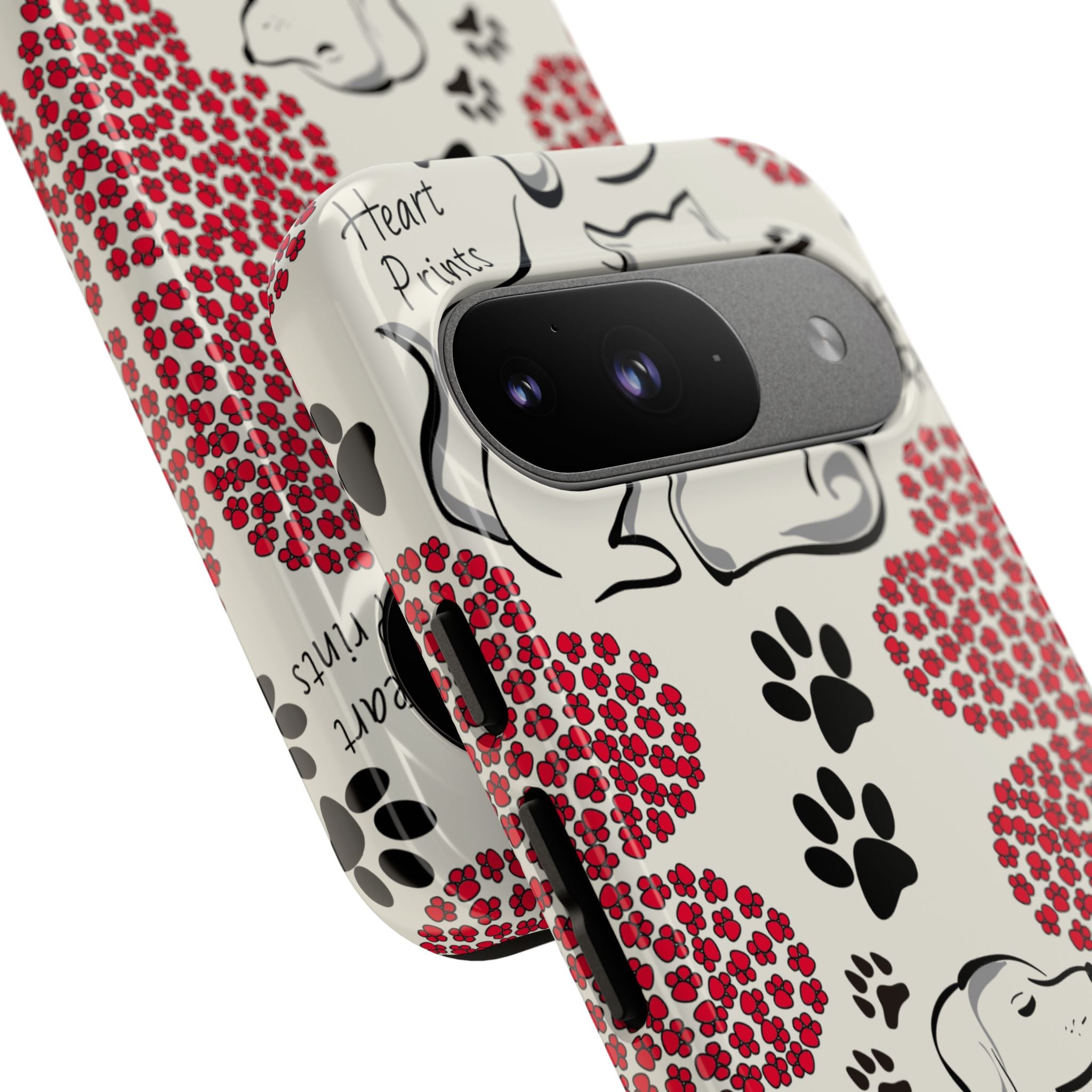 Stylish Phone Case with Heart Prints for Pet Lovers, Dog Lover Gift, Floral Pattern, Customizable Design, Cute Animal Accessories
