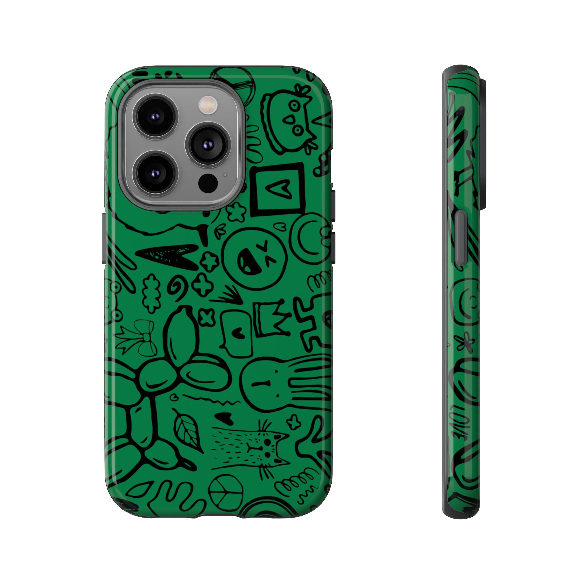 Playful Phone Case, Vibrant Green Tough Case, Quirky Graphic Design, Unique Gift for Kids, Fun Accessories, Christmas, Birthday