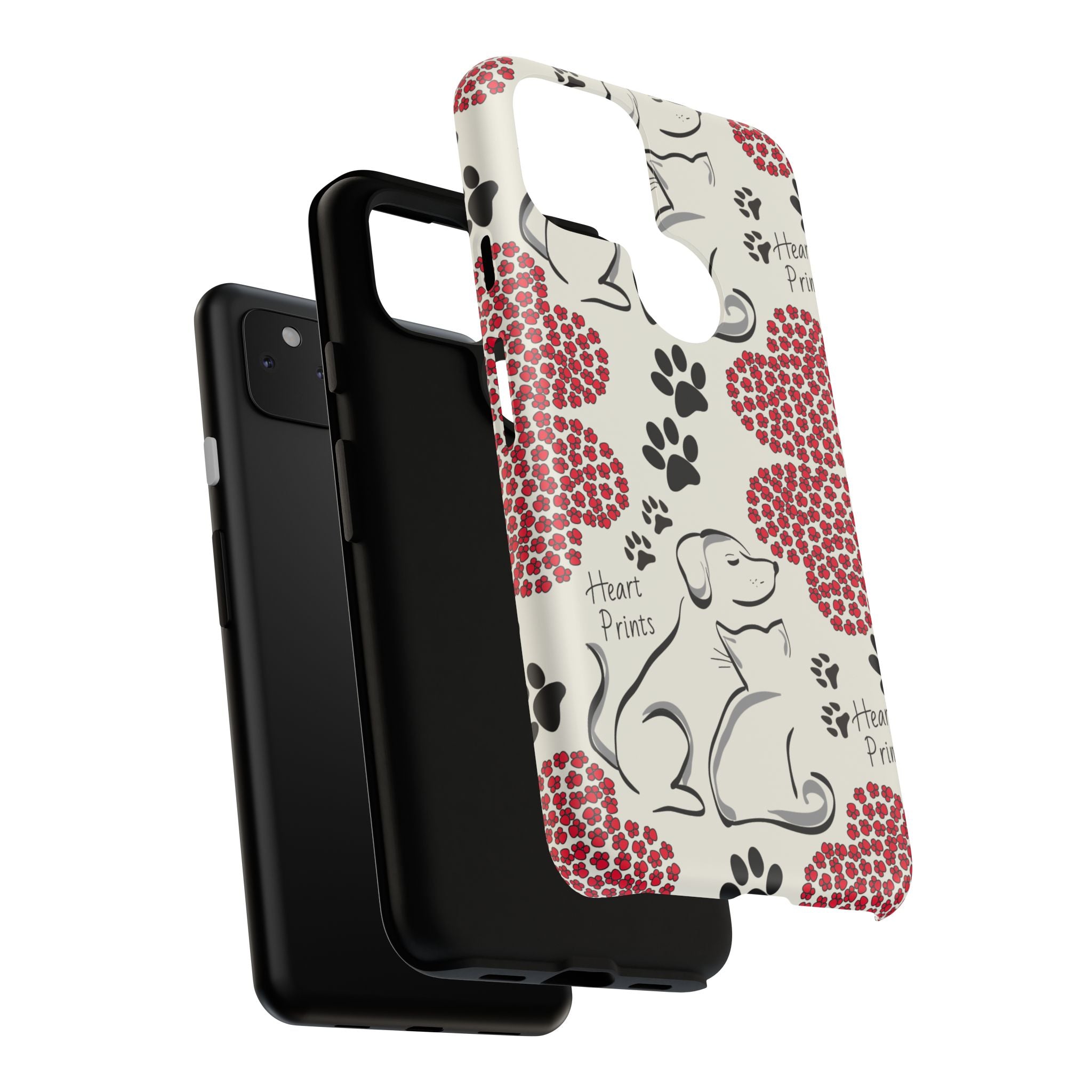 Stylish Phone Case with Heart Prints for Pet Lovers, Dog Lover Gift, Floral Pattern, Customizable Design, Cute Animal Accessories