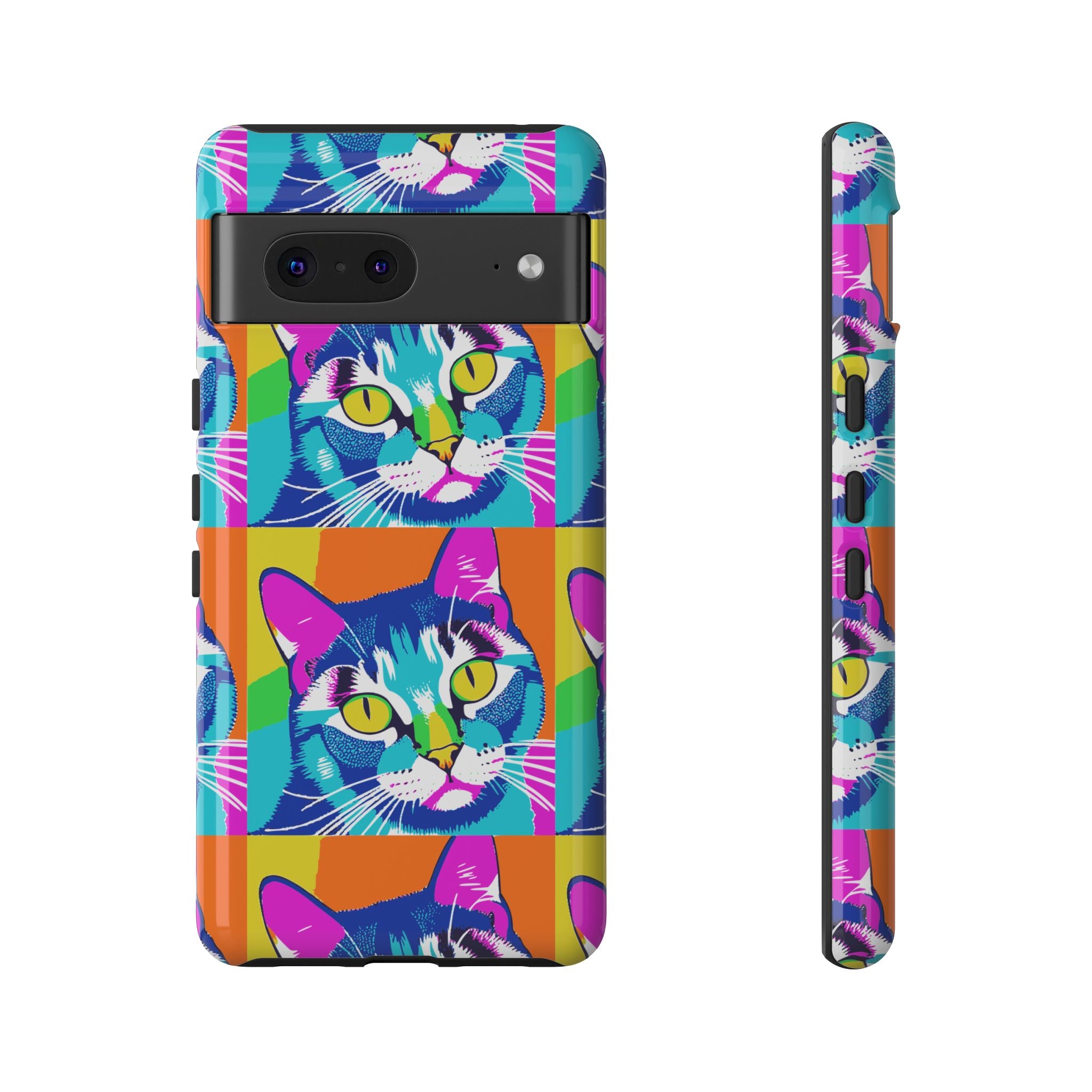 Colorful Cat Phone Case, Vibrant Animal Cover, Unique Pet Lover Gift, Fun Pop Art Style, Trendy Gadget Accessory