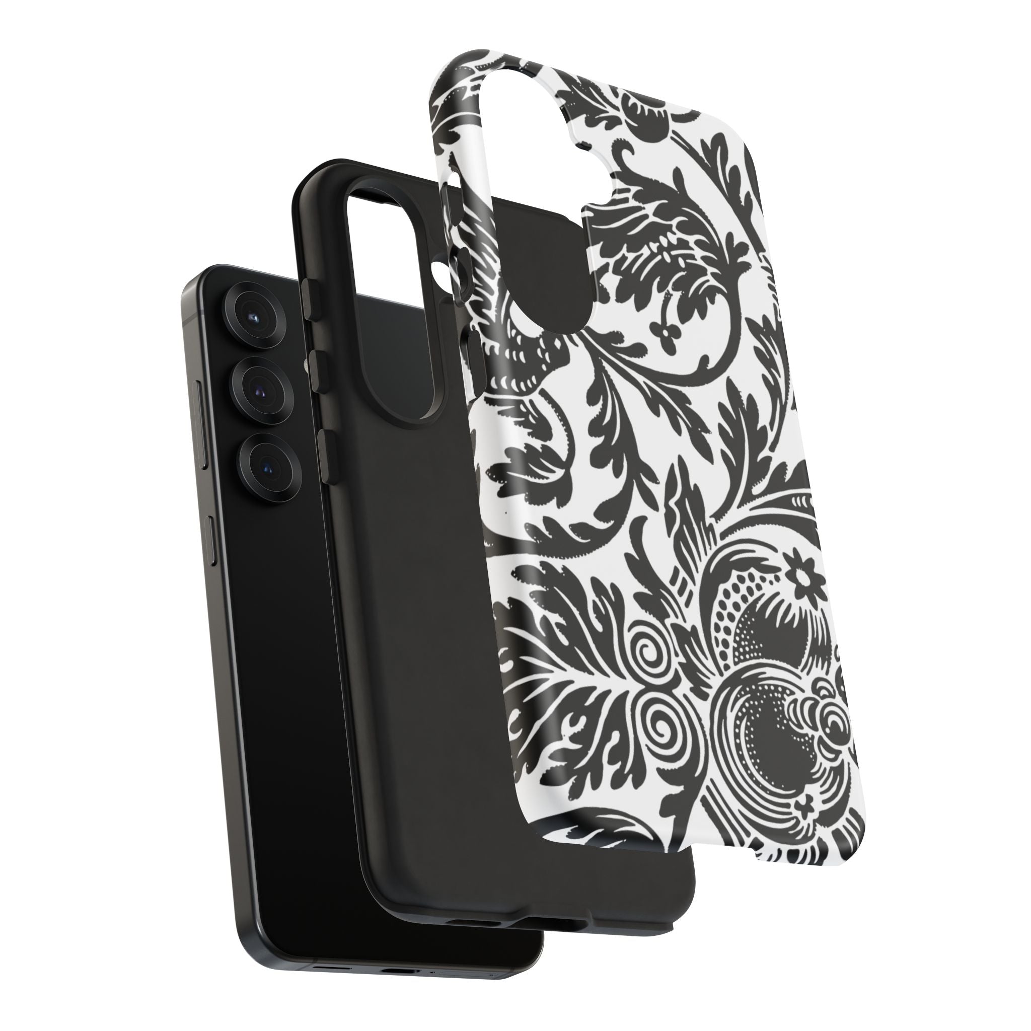Elegant Black Floral Phone Case, Tough Cases, Stylish Phone Protection, Gift for Her, Floral Design, Trendy Accessories