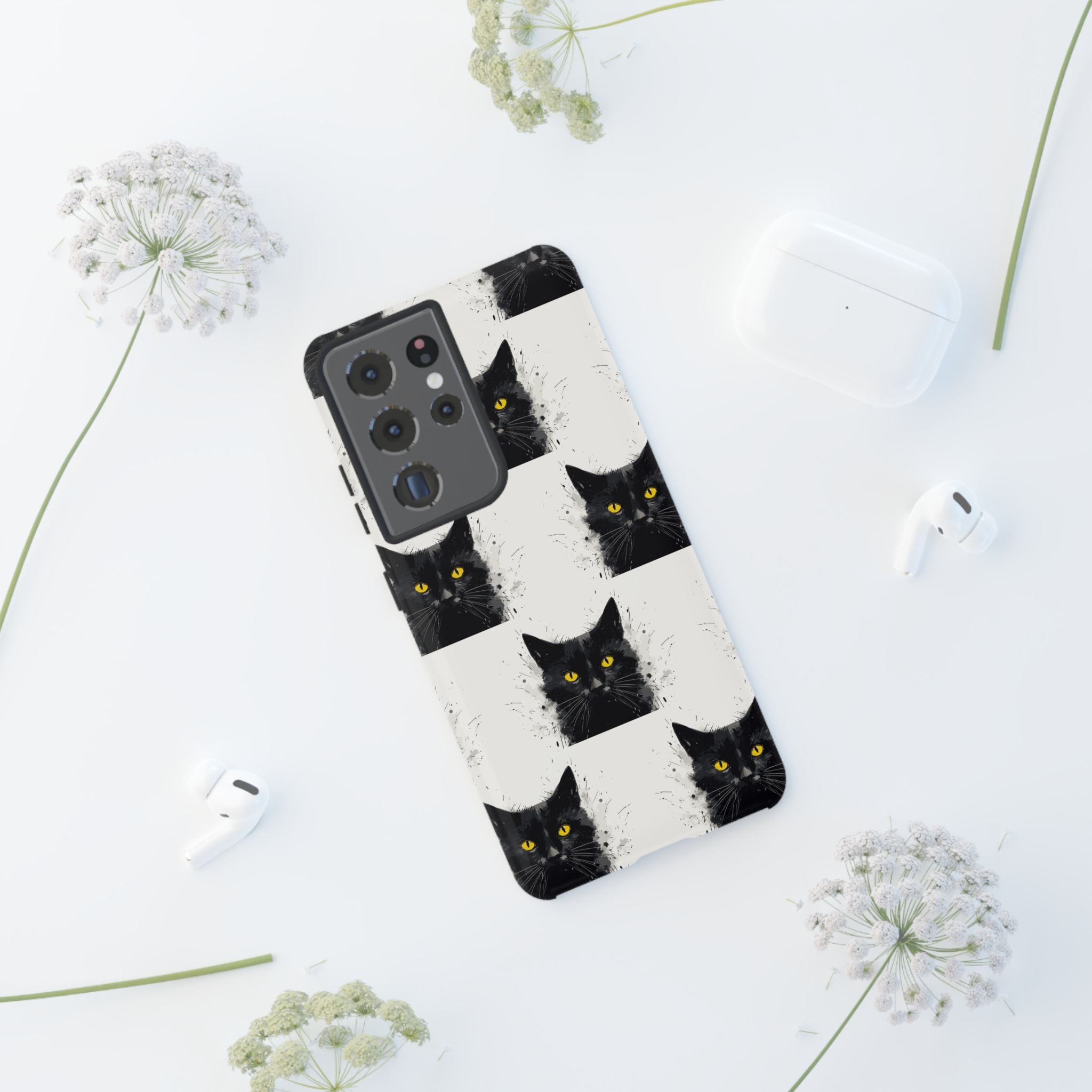 Black Cat Phone Case, Tough Cases, Cat Lover Gift, Unique Design, Halloween, Animal Accessories, Custom Phone Cover