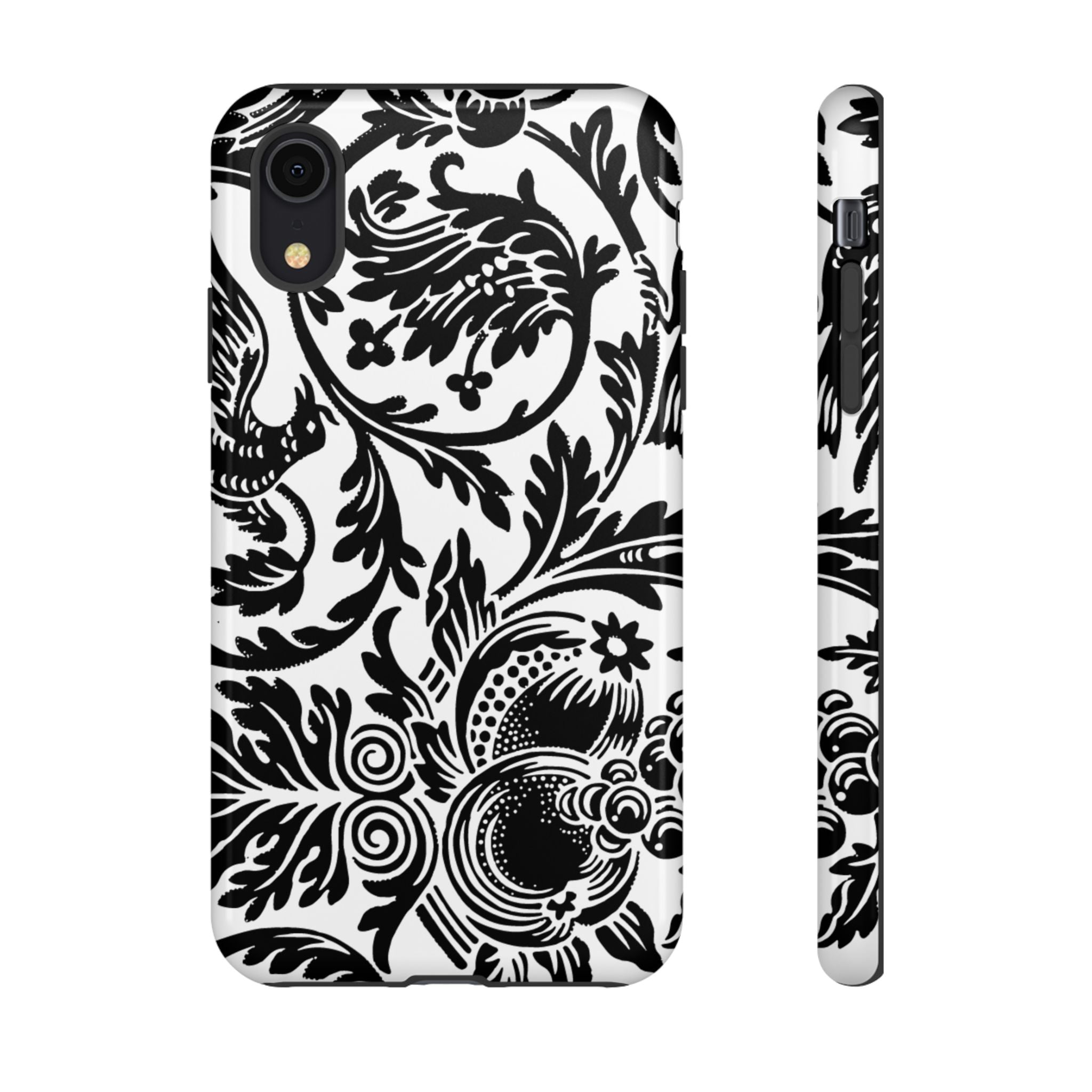 Elegant Black Floral Phone Case, Tough Cases, Stylish Phone Protection, Gift for Her, Floral Design, Trendy Accessories
