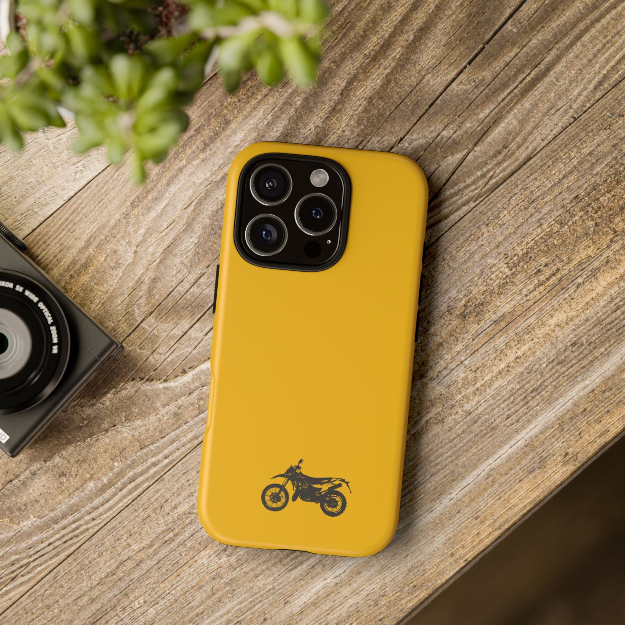 Motorcycle Phone Case, Tough Phone Cover, Gift for Bikers, Durable Tech Accessory, Yellow Motorcycle Design