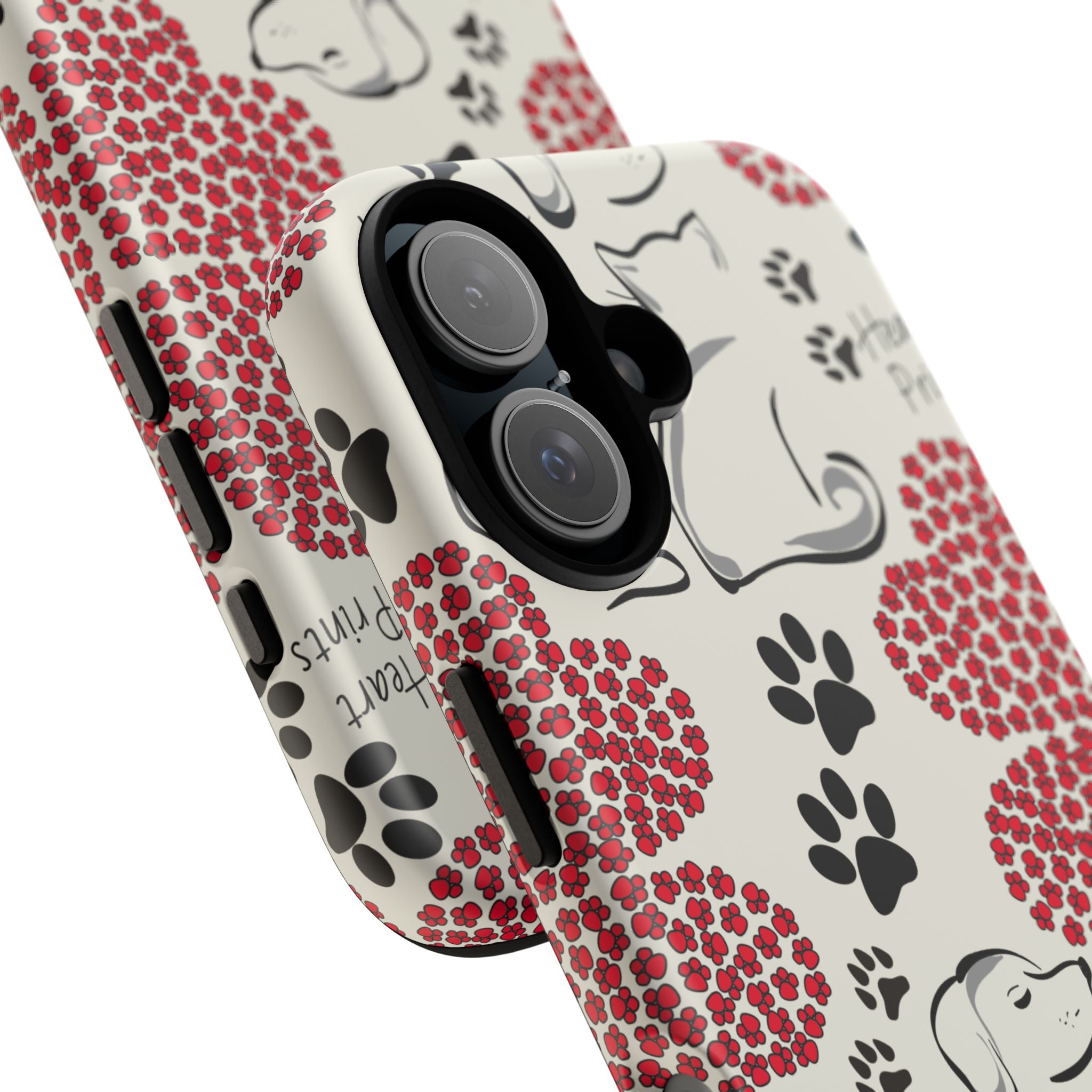 Stylish Phone Case with Heart Prints for Pet Lovers, Dog Lover Gift, Floral Pattern, Customizable Design, Cute Animal Accessories