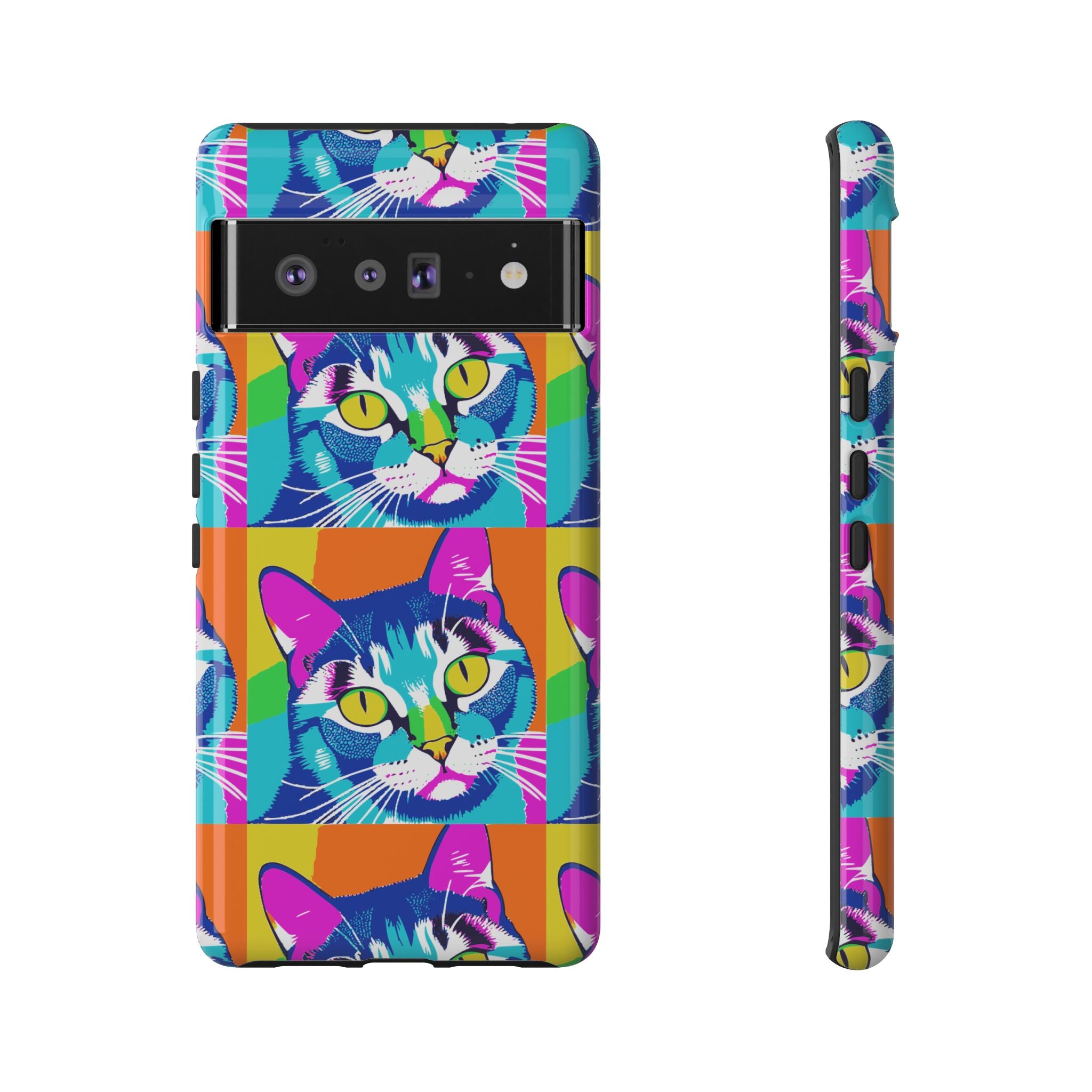Colorful Cat Phone Case, Vibrant Animal Cover, Unique Pet Lover Gift, Fun Pop Art Style, Trendy Gadget Accessory