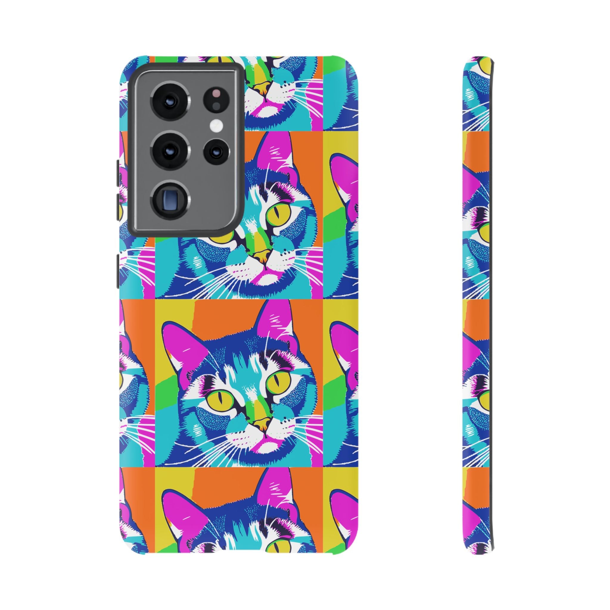 Colorful Cat Phone Case, Vibrant Animal Cover, Unique Pet Lover Gift, Fun Pop Art Style, Trendy Gadget Accessory
