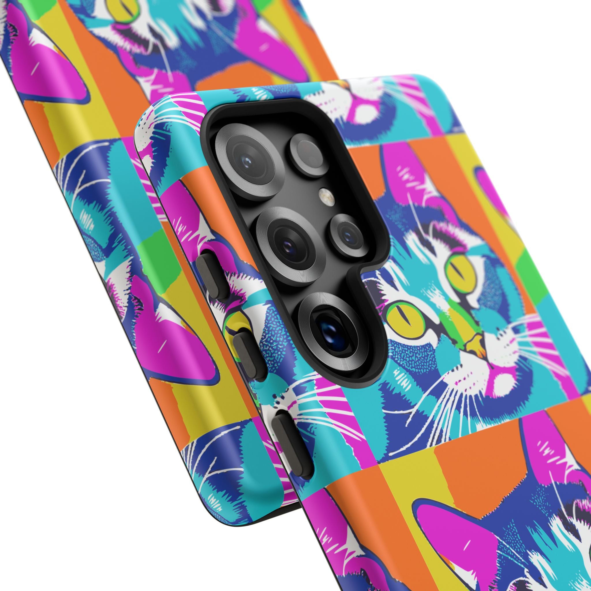 Colorful Cat Phone Case, Vibrant Animal Cover, Unique Pet Lover Gift, Fun Pop Art Style, Trendy Gadget Accessory