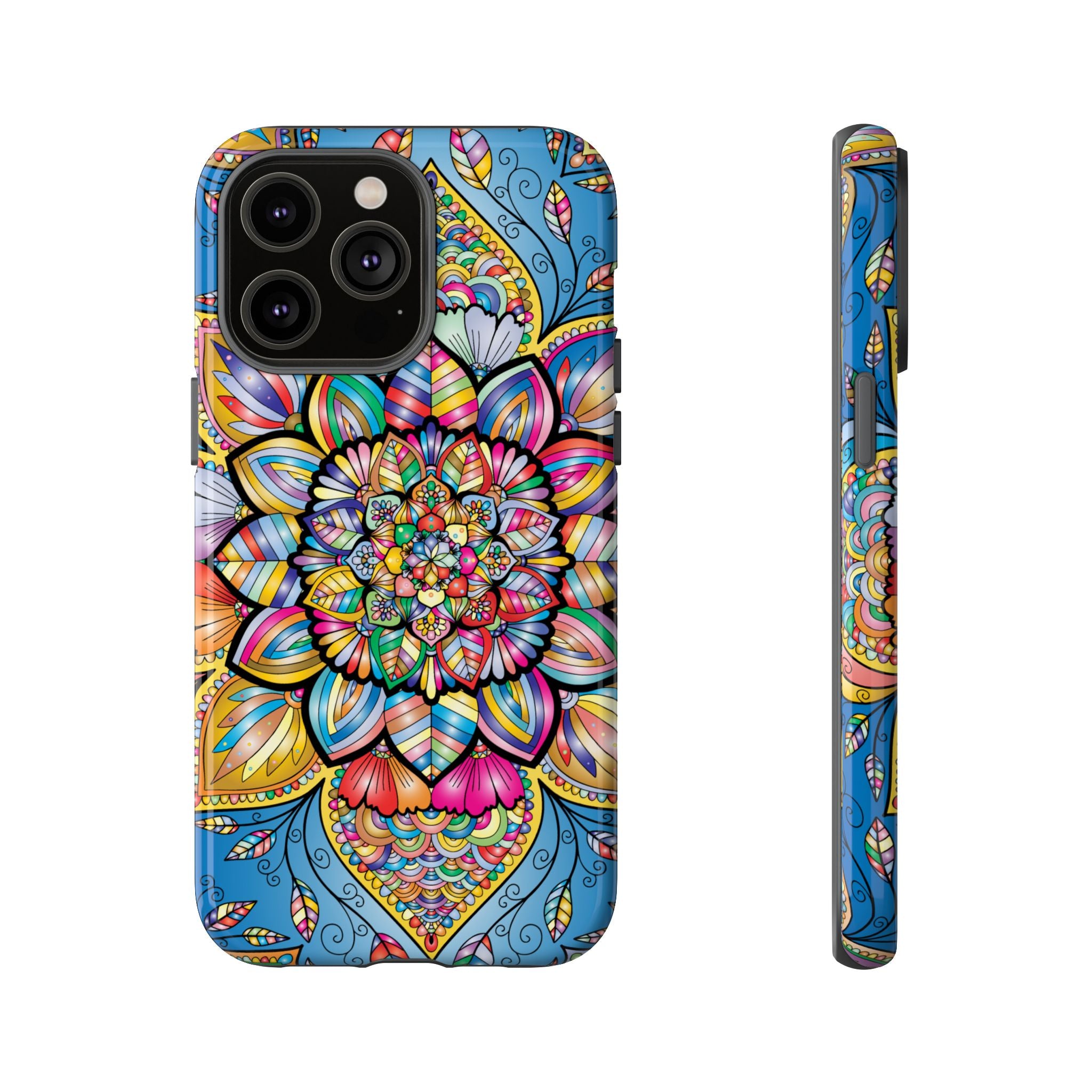 Vibrant Floral Phone Case, Tough Phone Cover, Colorful Mobile Accessory, Artistic Gift, Mandala Design, Everyday Use
