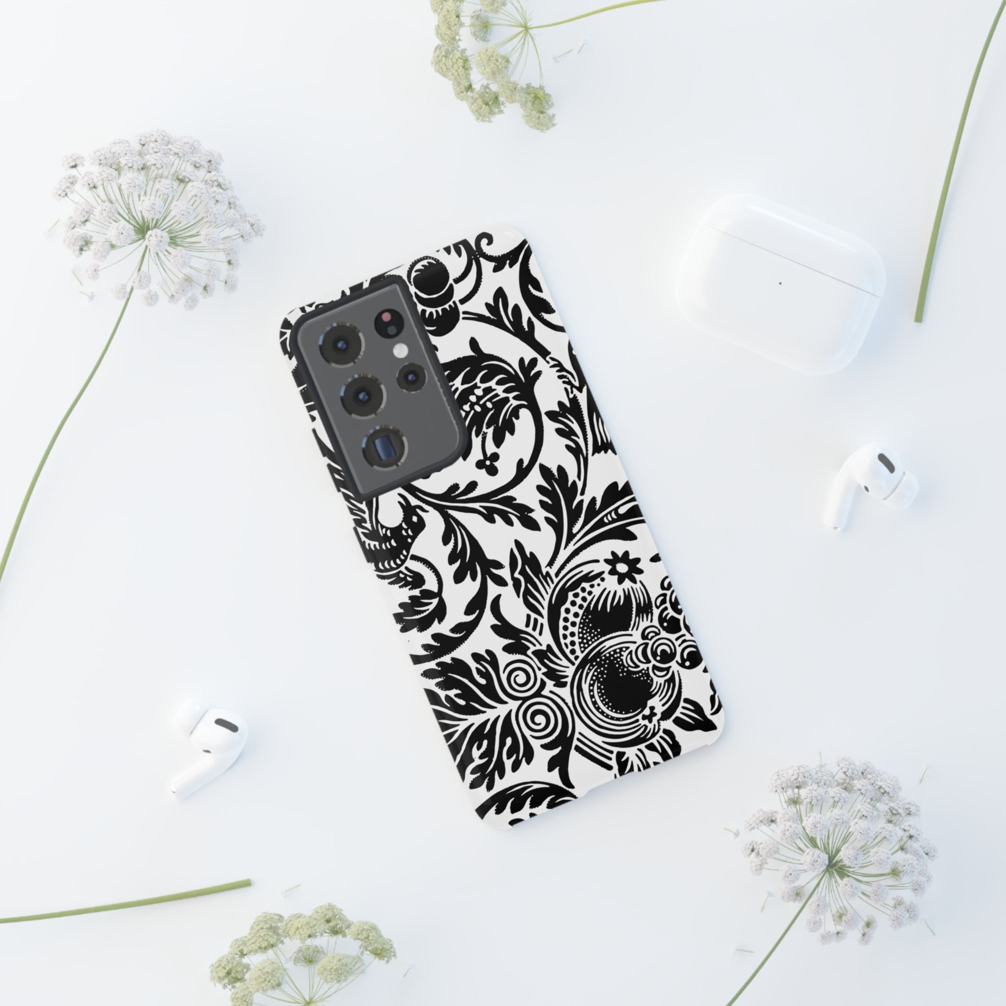 Elegant Black Floral Phone Case, Tough Cases, Stylish Phone Protection, Gift for Her, Floral Design, Trendy Accessories