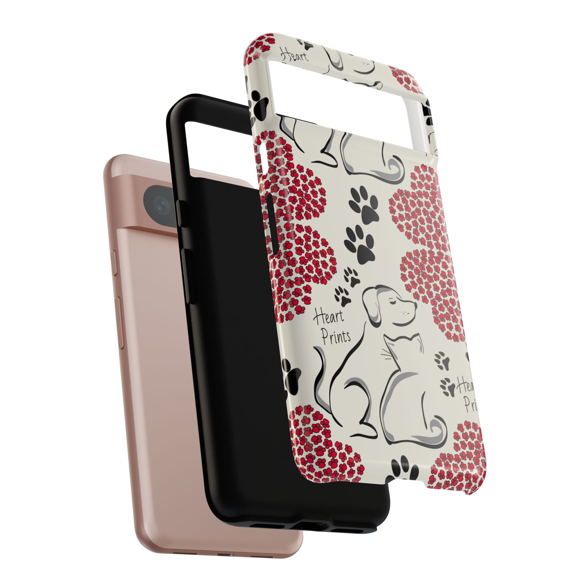 Stylish Phone Case with Heart Prints for Pet Lovers, Dog Lover Gift, Floral Pattern, Customizable Design, Cute Animal Accessories