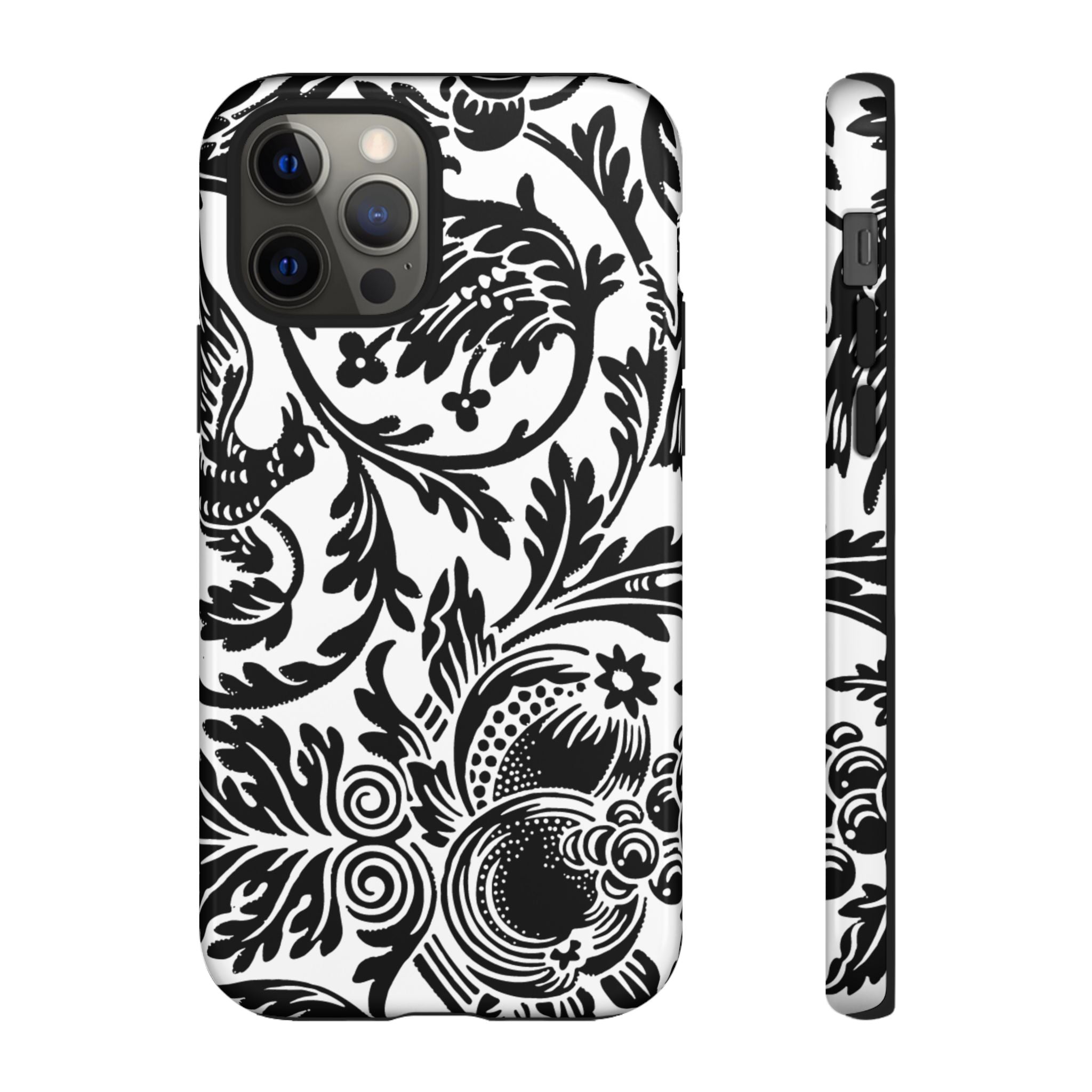 Elegant Black Floral Phone Case, Tough Cases, Stylish Phone Protection, Gift for Her, Floral Design, Trendy Accessories