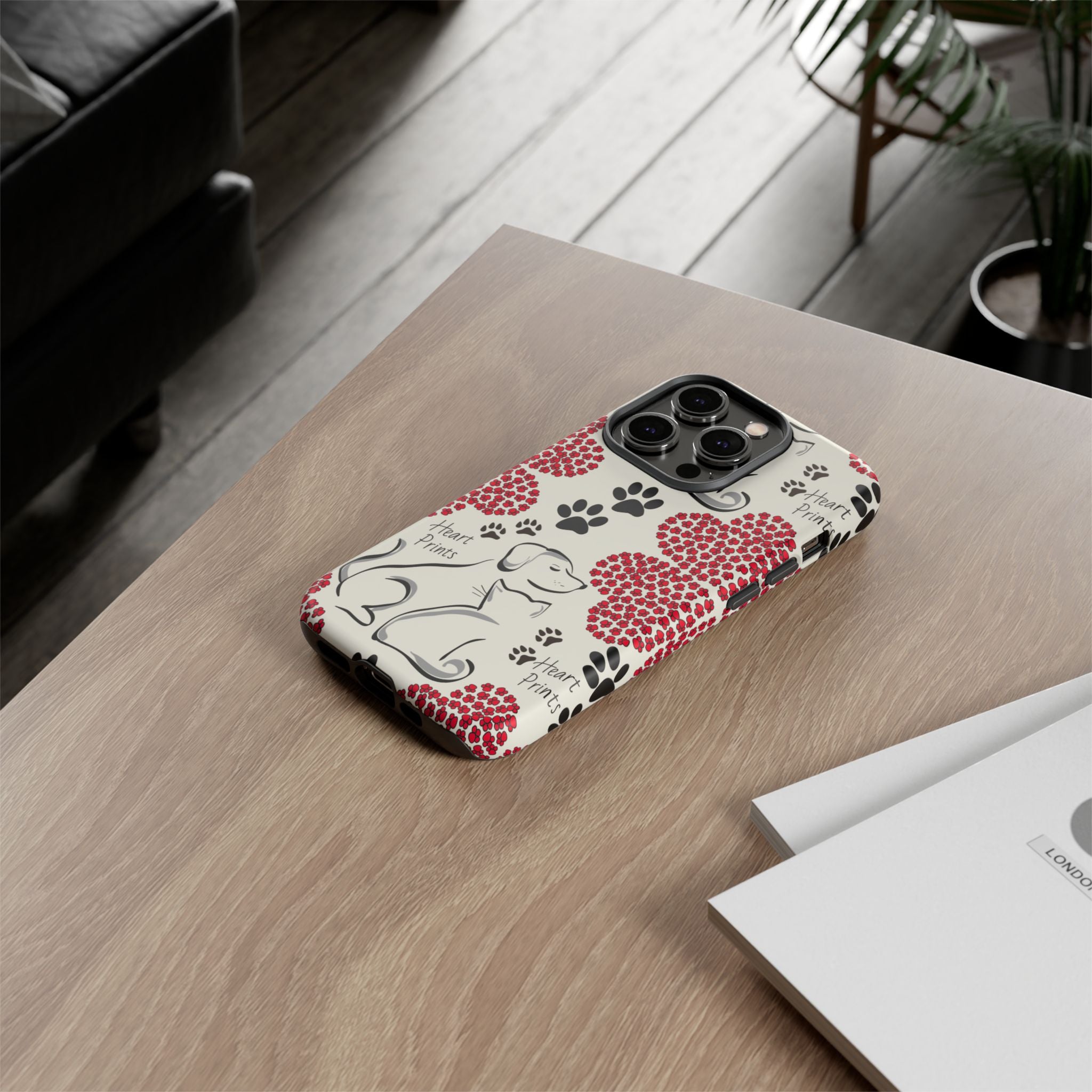 Stylish Phone Case with Heart Prints for Pet Lovers, Dog Lover Gift, Floral Pattern, Customizable Design, Cute Animal Accessories