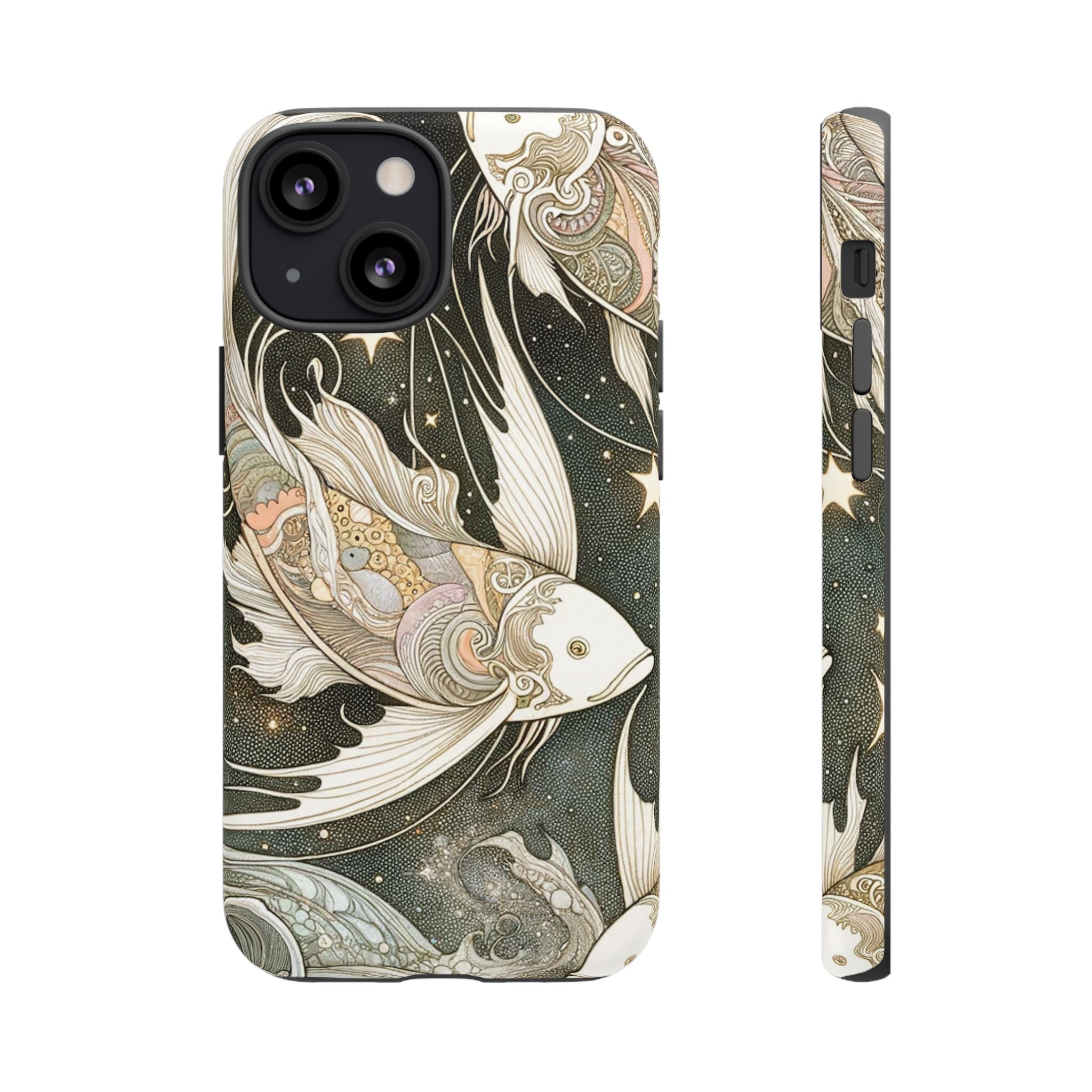 Artistic Phone Case, Cosmic Fish Design, Phone Accessory, Unique Gift, Zodiac Decor, Starry Night Vibes