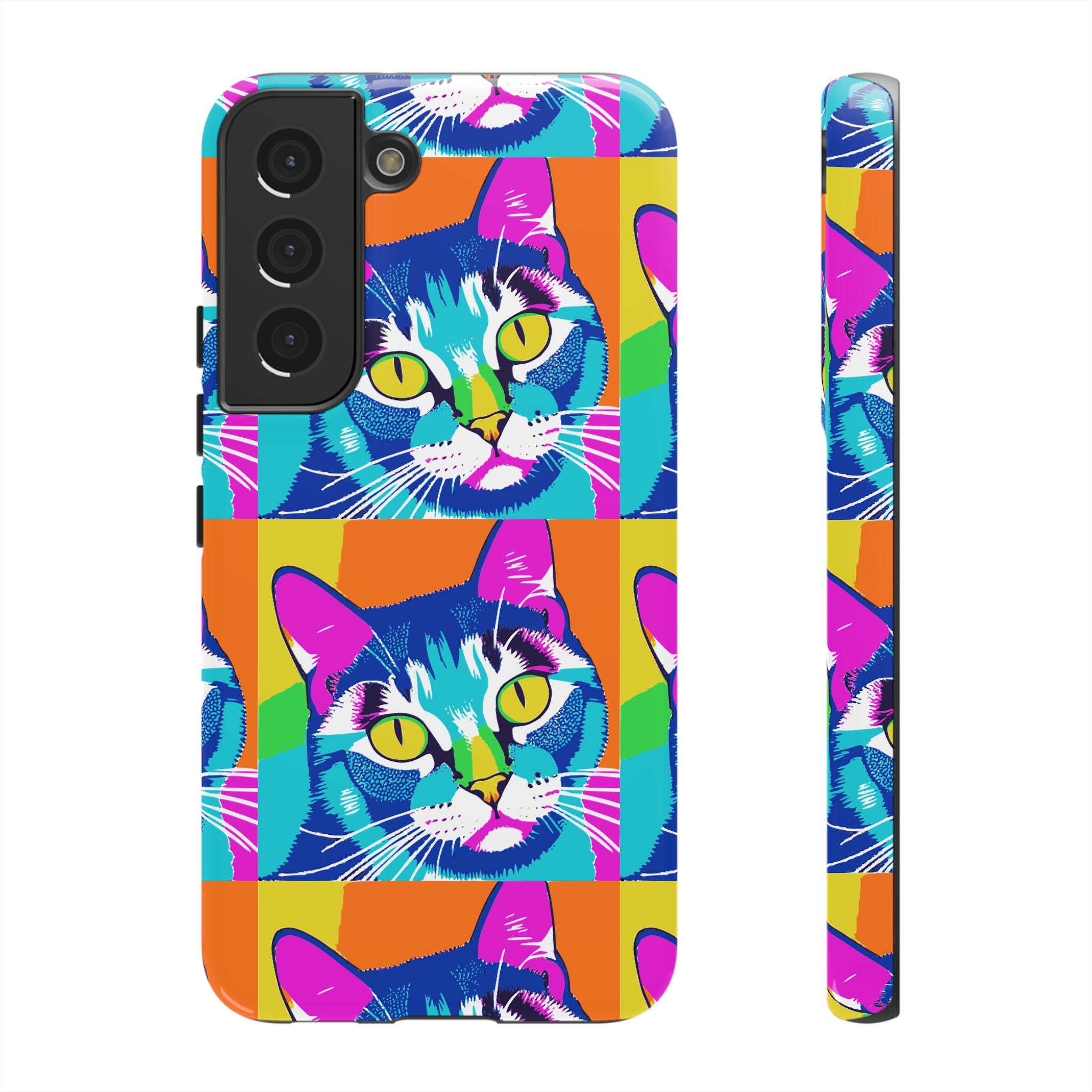 Colorful Cat Phone Case, Vibrant Animal Cover, Unique Pet Lover Gift, Fun Pop Art Style, Trendy Gadget Accessory