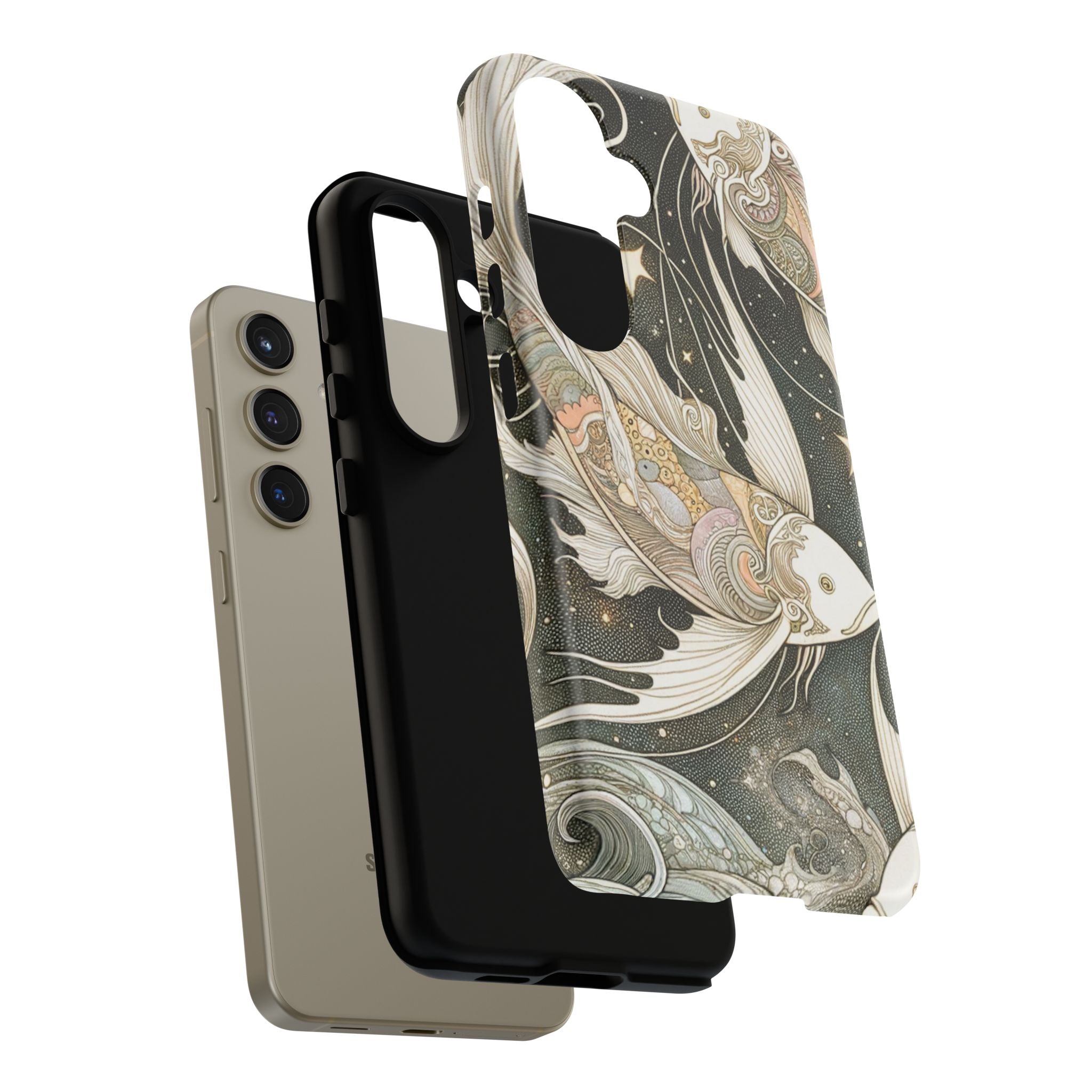Artistic Phone Case, Cosmic Fish Design, Phone Accessory, Unique Gift, Zodiac Decor, Starry Night Vibes
