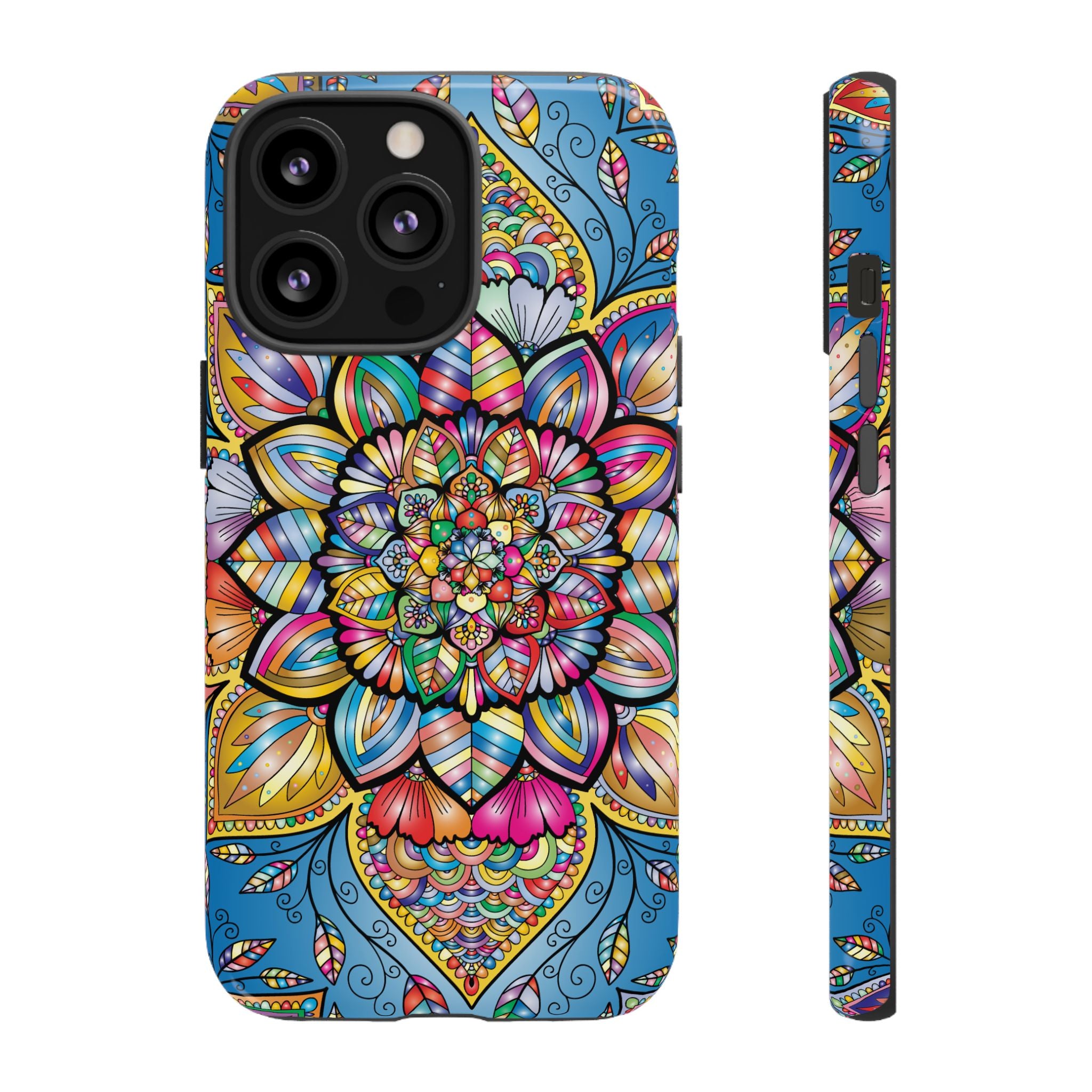 Vibrant Floral Phone Case, Tough Phone Cover, Colorful Mobile Accessory, Artistic Gift, Mandala Design, Everyday Use