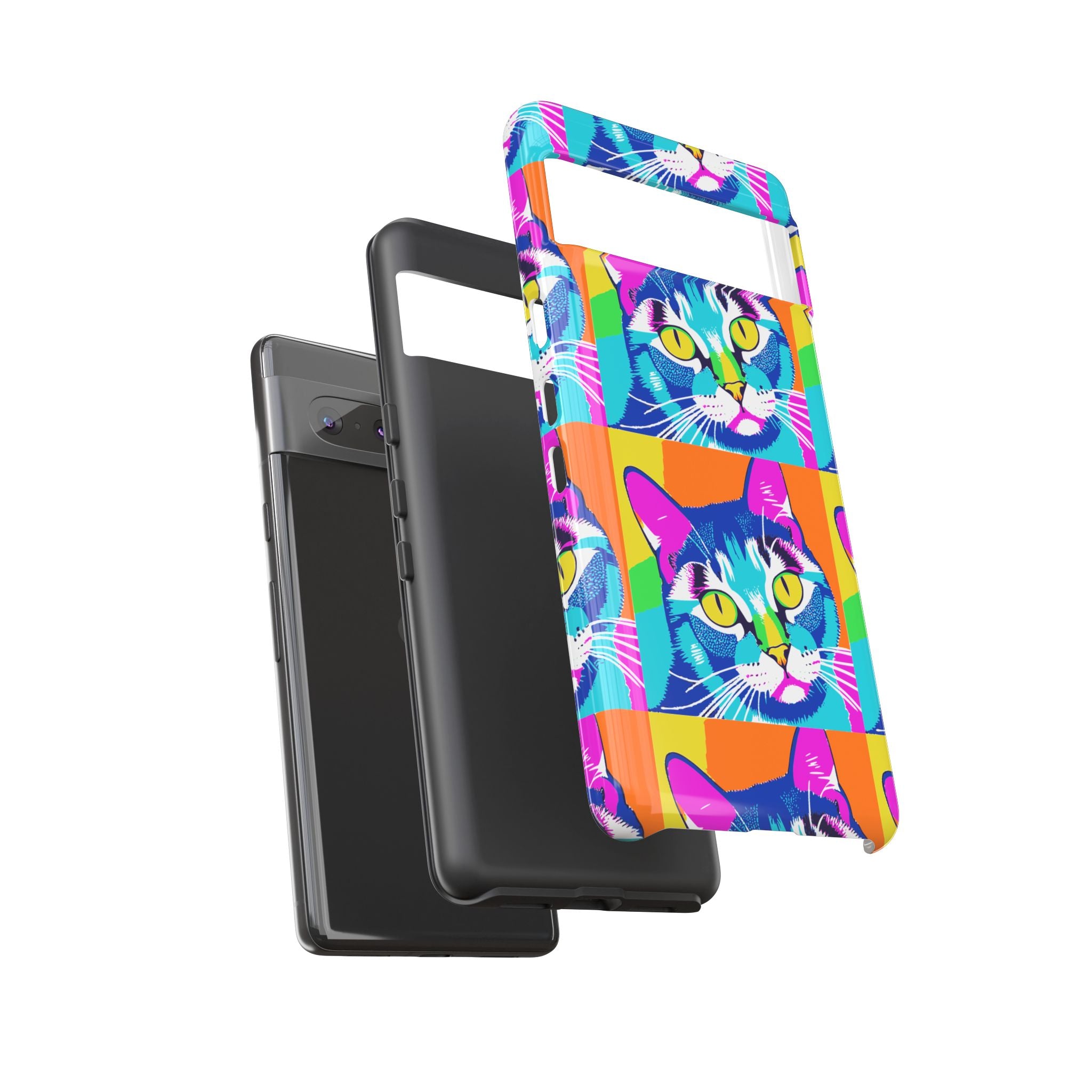 Colorful Cat Phone Case, Vibrant Animal Cover, Unique Pet Lover Gift, Fun Pop Art Style, Trendy Gadget Accessory