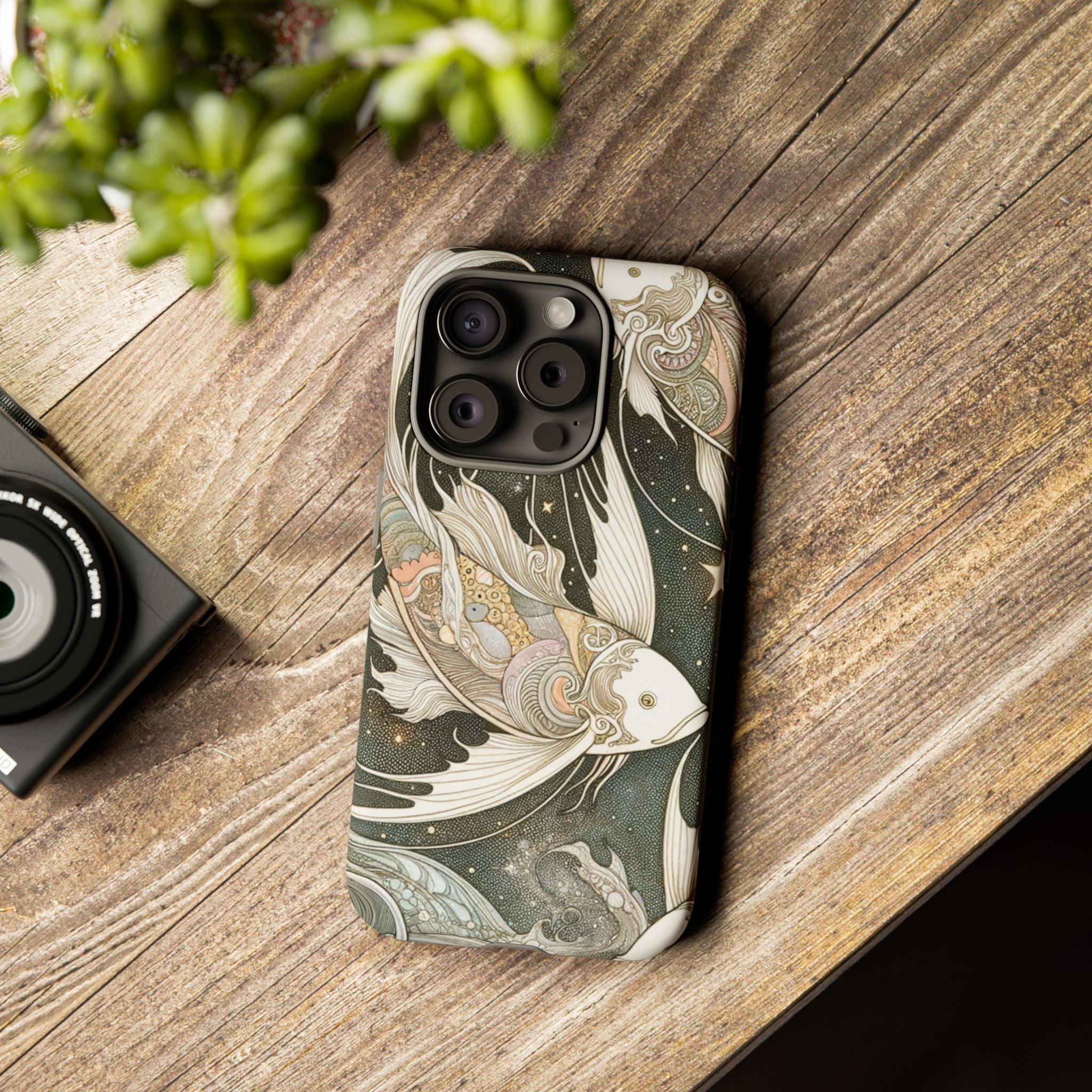 Artistic Phone Case, Cosmic Fish Design, Phone Accessory, Unique Gift, Zodiac Decor, Starry Night Vibes