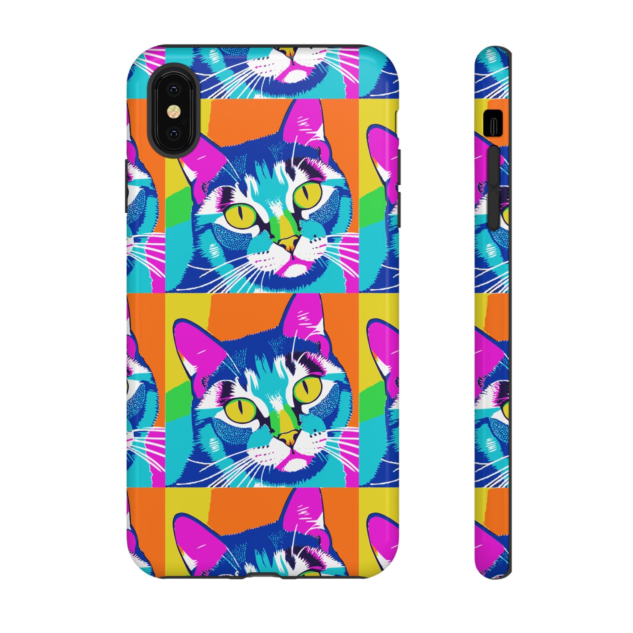 Colorful Cat Phone Case, Vibrant Animal Cover, Unique Pet Lover Gift, Fun Pop Art Style, Trendy Gadget Accessory